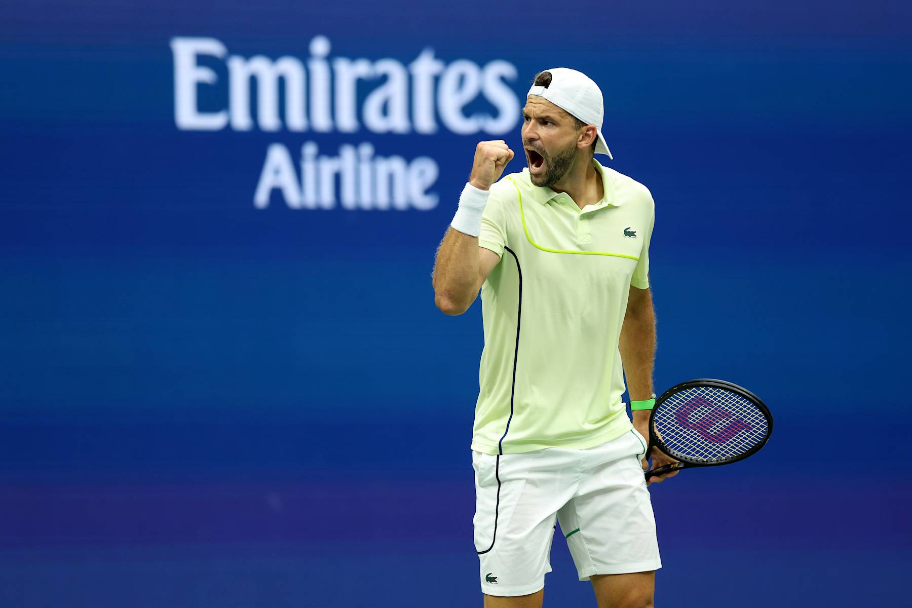 NEW YORK, NEW YORK - SEPTEMBER 01: Grigor Dimitrov of Bulgaria reacts against Andrey Rublev of Russia during their Men's Singles Fourth Round match on Day Seven of the 2024 US Open at USTA Billie Jean King National Tennis Center on September 01, 2024 in the Flushing neighborhood of the Queens borough of New York City. (Photo by Jamie Squire/Getty Images)