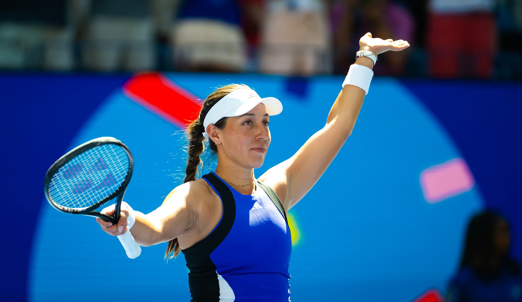 NEW YORK, NEW YORK - SEPTEMBER 02: Jessica Pegula of the United States celebrates defeating Diana Shnaider in the fourth round on Day 8 of the US Open at USTA Billie Jean King National Tennis Center on September 02, 2024 in New York City (Photo by Robert Prange/Getty Images)