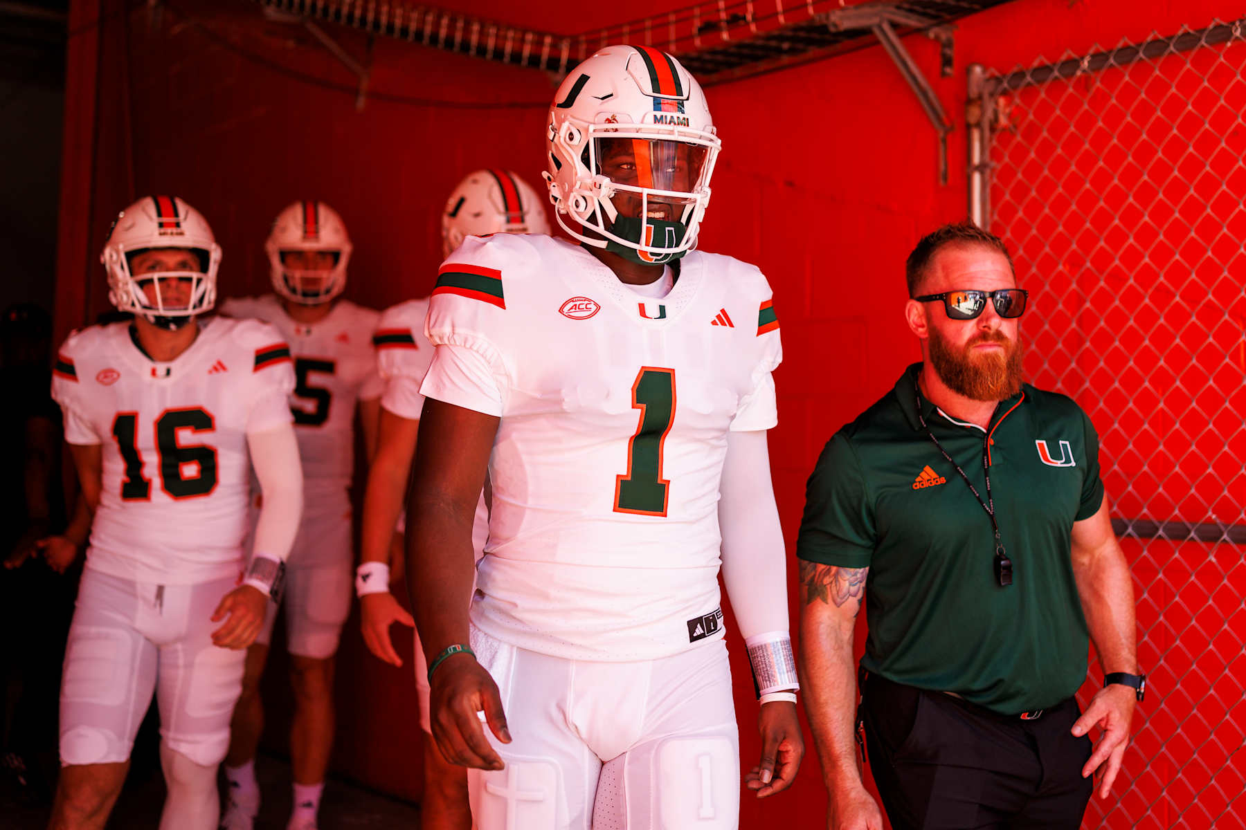 GAINESVILLE, FLORIDA - AUGUST 31: Cam Ward #1 of the Miami Hurricanes takes the field before the start of a game against the Florida Gators at Ben Hill Griffin Stadium on August 31, 2024 in Gainesville, Florida. (Photo by James Gilbert/Getty Images)