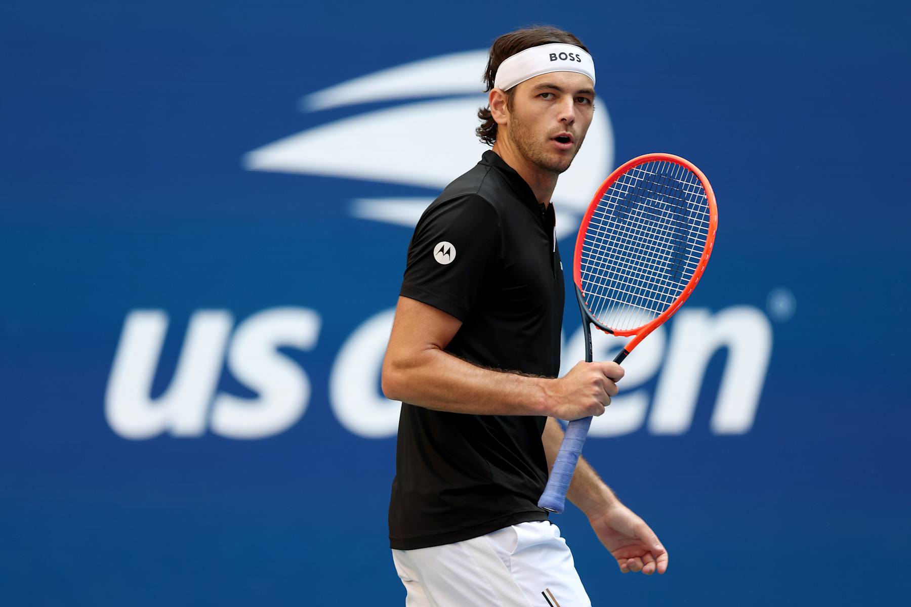 NEW YORK, NEW YORK - SEPTEMBER 03: Taylor Fritz of the United States celebrates a point against Alexander Zverev of Germany during their Men's Singles Quarterfinal match on Day Nine of the 2024 US Open at USTA Billie Jean King National Tennis Center on September 03, 2024 in the Flushing neighborhood of the Queens borough of New York City. (Photo by Jamie Squire/Getty Images)