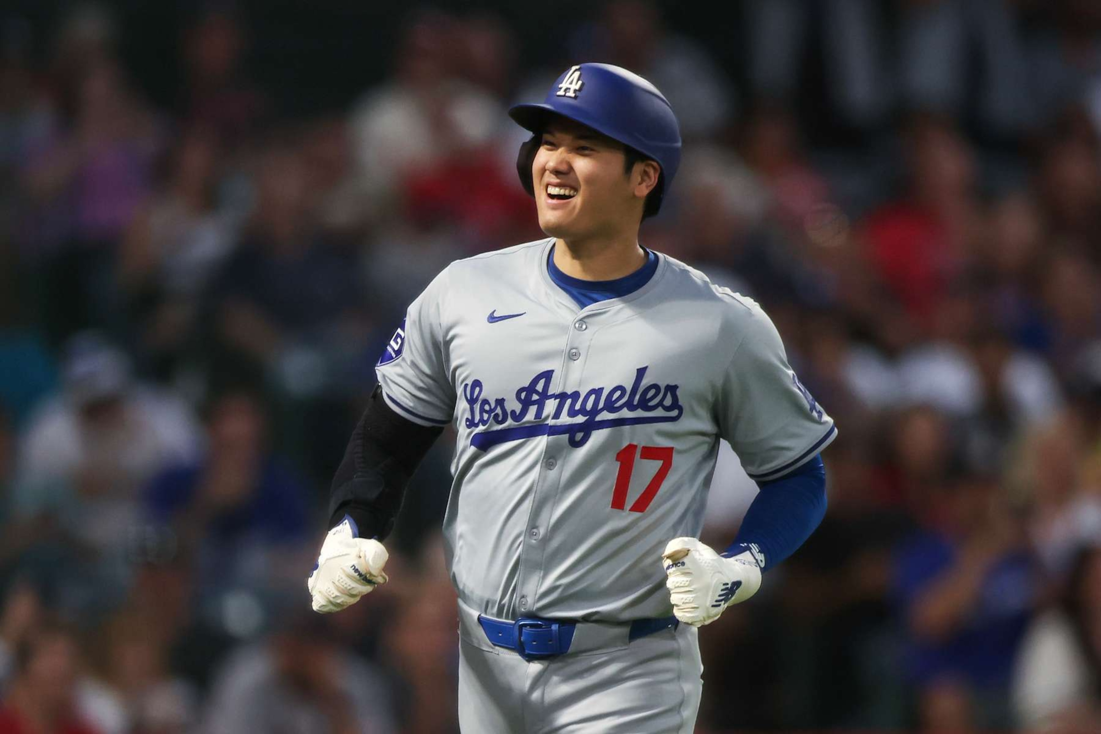 ANAHEIM, CALIFORNIA - SEPTEMBER 03: Shohei Ohtani #17 of the Los Angeles Dodgers reacts to his run in the third inning against the Los Angeles Angels at Angel Stadium of Anaheim on September 03, 2024 in Anaheim, California. (Photo by Meg Oliphant/Getty Images) ANAHEIM, CALIFORNIA - SEPTEMBER 03: Shohei Ohtani #17 of the Los Angeles Dodgers reacts to his run in the third inning against the Los Angeles Angels at Angel Stadium of Anaheim on September 03, 2024 in Anaheim, California. (Photo by Meg Oliphant/Getty Images)