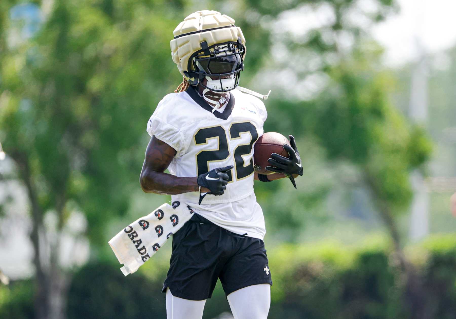 METAIRIE, LOUISIANA - JUNE 13: Rashid Shaheed #22 of the New Orleans Saints attends mandatory minicamp at the New Orleans Saints Practice Facility on June 13, 2024 in Metaire, Louisiana. (Photo by Derick E. Hingle/Getty Images)