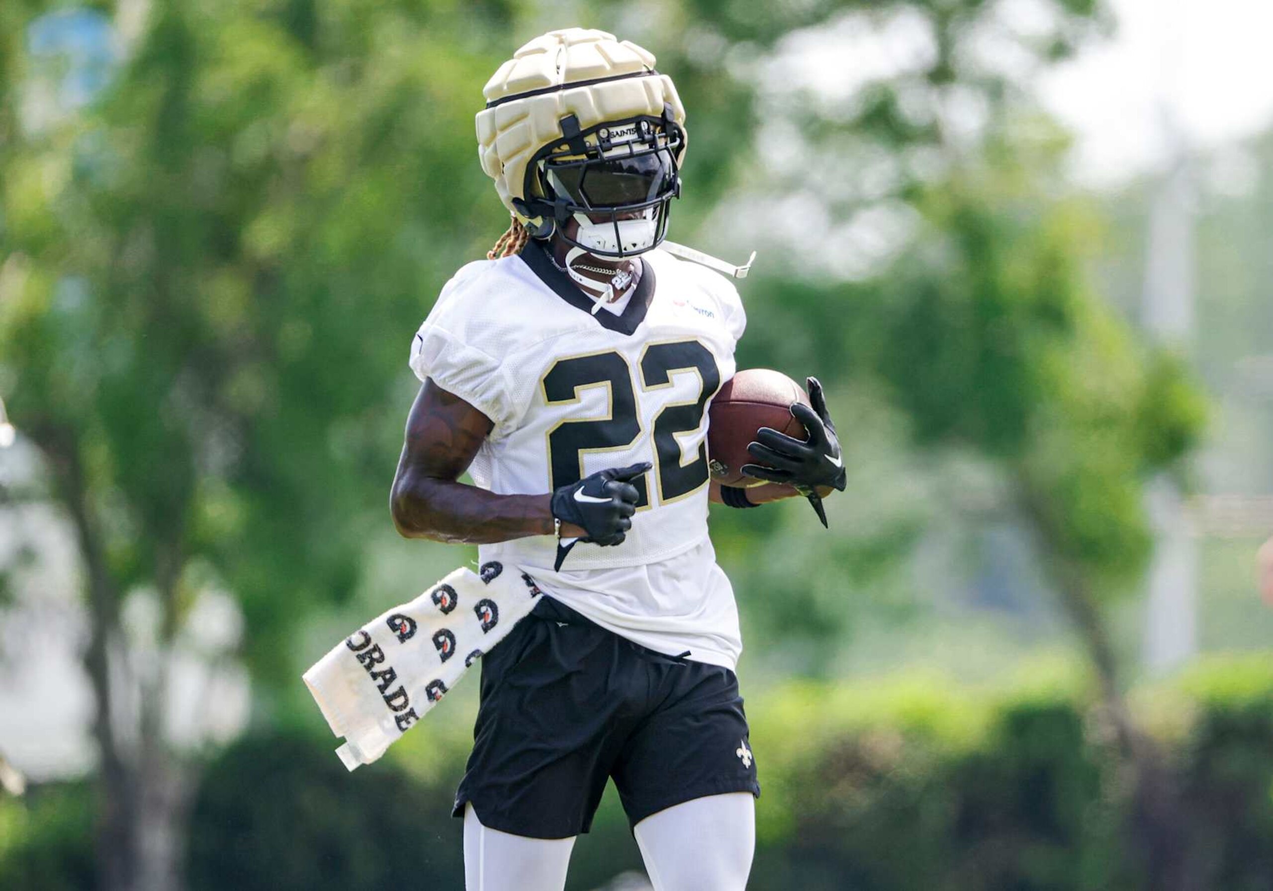 METAIRIE, LOUISIANA - JUNE 13: Rashid Shaheed #22 of the New Orleans Saints attends mandatory minicamp at the New Orleans Saints Practice Facility on June 13, 2024 in Metaire, Louisiana. (Photo by Derick E. Hingle/Getty Images)