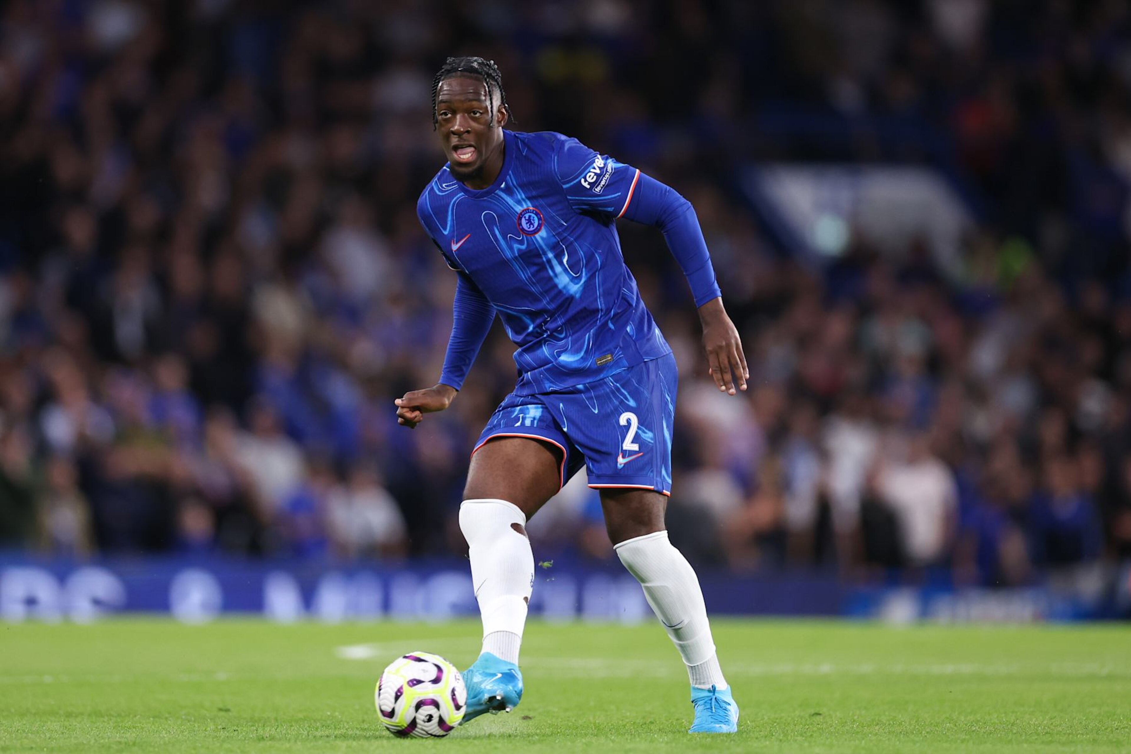 LONDON, ENGLAND - AUGUST 22: Axel Disasi of Chelsea during the UEFA Europa Conference League Play-Off 1st leg match between Chelsea v Servette FC  at Stamford Bridge on August 22, 2024 in London, England. (Photo by Catherine Ivill - AMA/Getty Images)