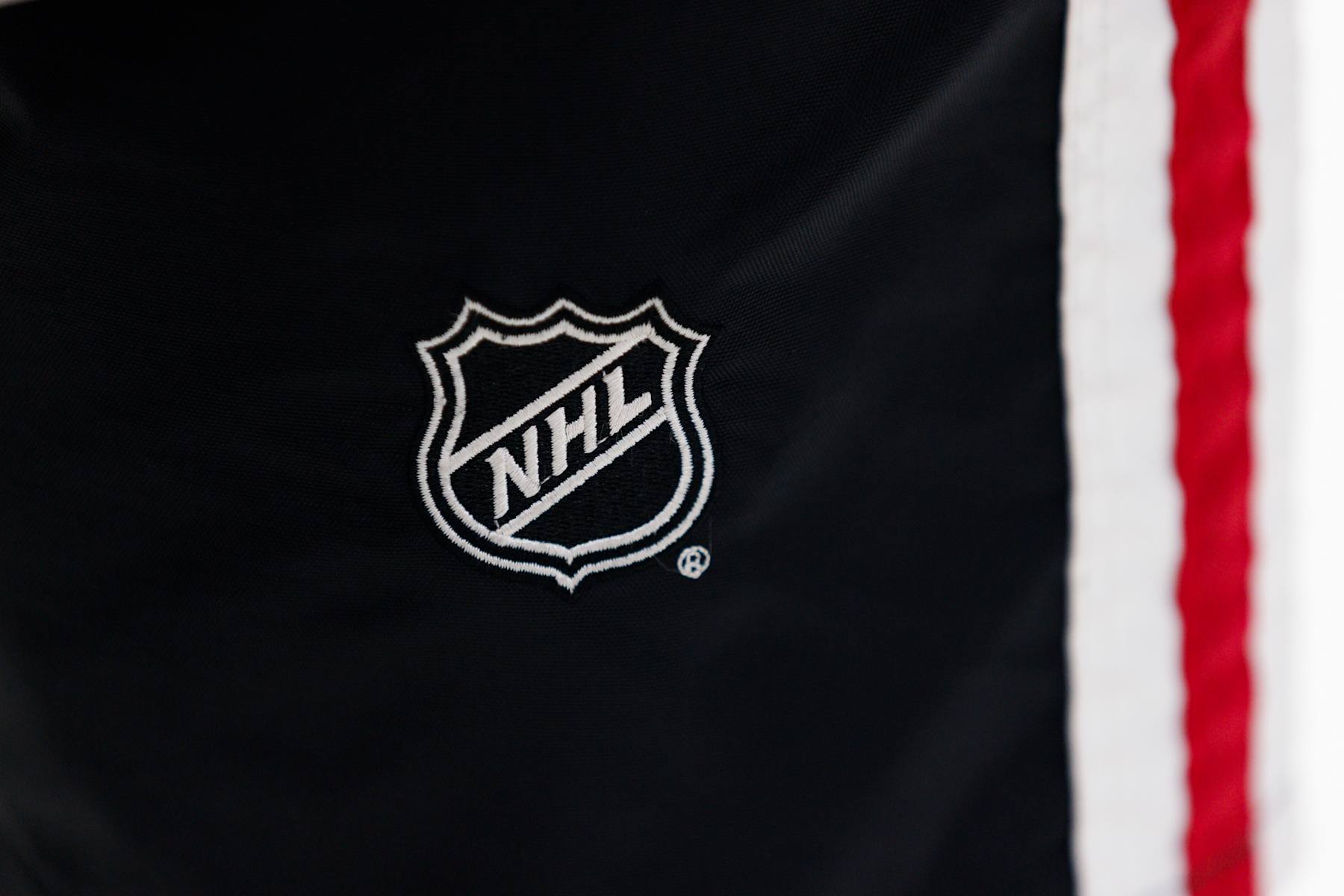 LOS ANGELES, CA - MARCH 19: A detail view of an NHL logo during an NHL hockey game between the Chicago Blackhawks and the Los Angeles Kings on March 19, 2024 at Crypto.com Arena in Los Angeles, CA. (Photo by Ric Tapia/Icon Sportswire via Getty Images)