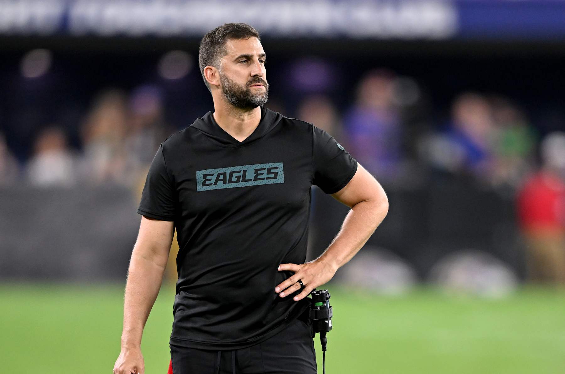 BALTIMORE, MARYLAND - AUGUST 09: Head coach Nick Sirianni of the Philadelphia Eagles watches the game against the Baltimore Ravens in a preseason game at M&T Bank Stadium on August 09, 2024 in Baltimore, Maryland. (Photo by G Fiume/Getty Images)