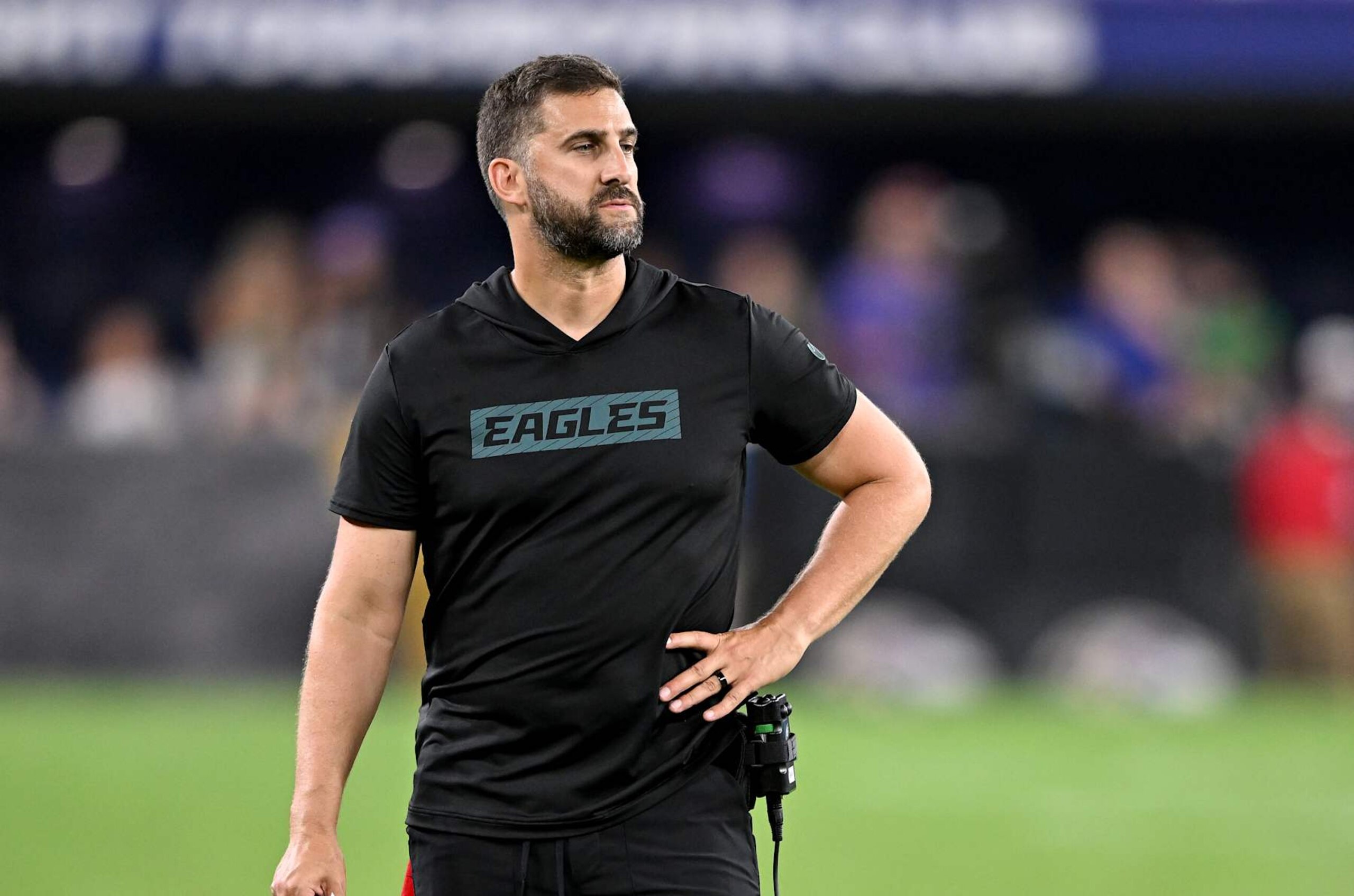 BALTIMORE, MARYLAND - AUGUST 09: Head coach Nick Sirianni of the Philadelphia Eagles watches the game against the Baltimore Ravens in a preseason game at M&T Bank Stadium on August 09, 2024 in Baltimore, Maryland. (Photo by G Fiume/Getty Images)