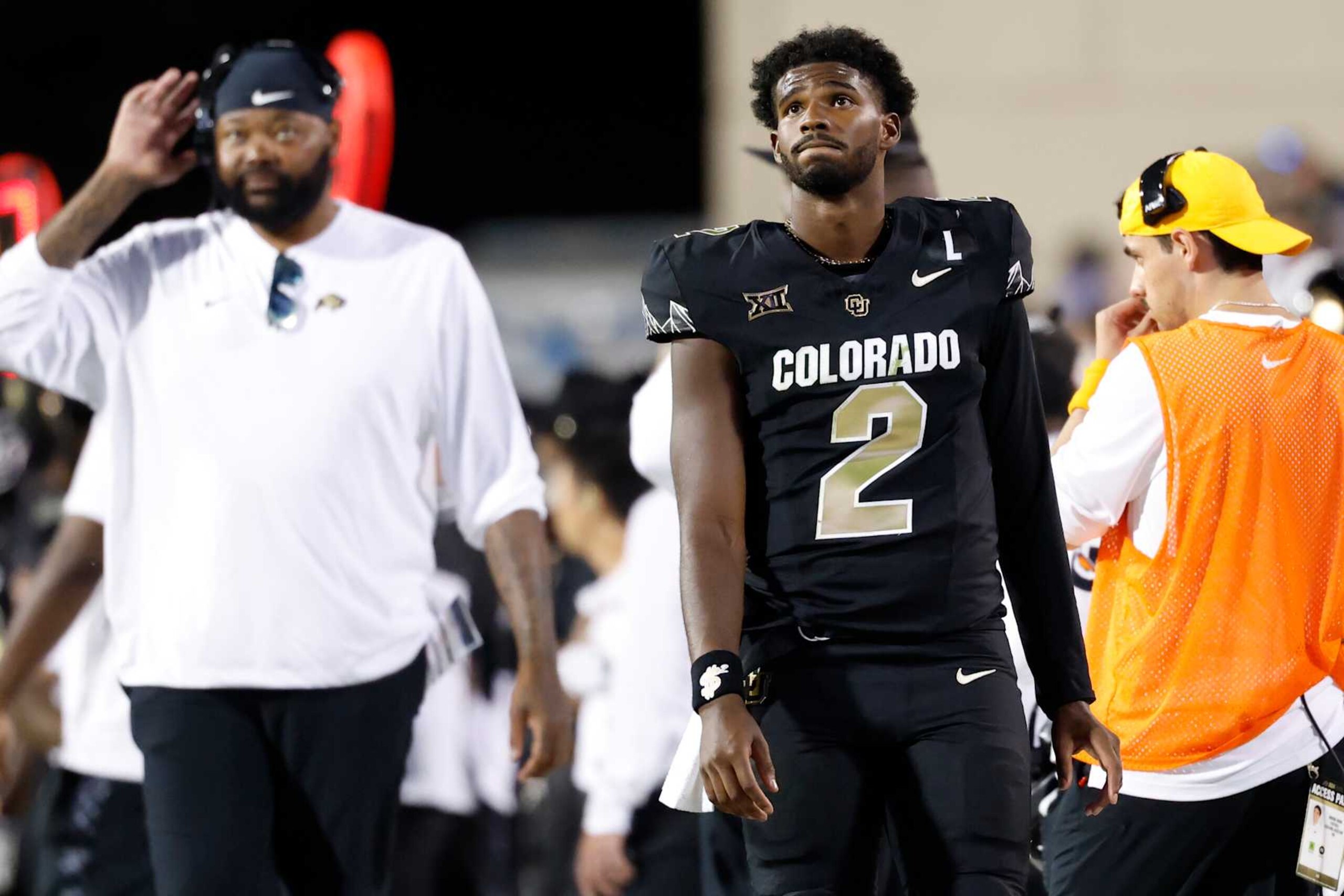 BOULDER, CO - AUGUST 29: Colorado Buffaloes quarterback Shedeur Sanders (2) looks on from the sideline during a college football game against the North Dakota State Bison on August 29, 2024 at Folsom Field in Boulder, Colorado. (Photo by Joe Robbins/Icon Sportswire via Getty Images) BOULDER, CO - AUGUST 29: Colorado Buffaloes quarterback Shedeur Sanders (2) looks on from the sideline during a college football game against the North Dakota State Bison on August 29, 2024 at Folsom Field in Boulder, Colorado. (Photo by Joe Robbins/Icon Sportswire via Getty Images)