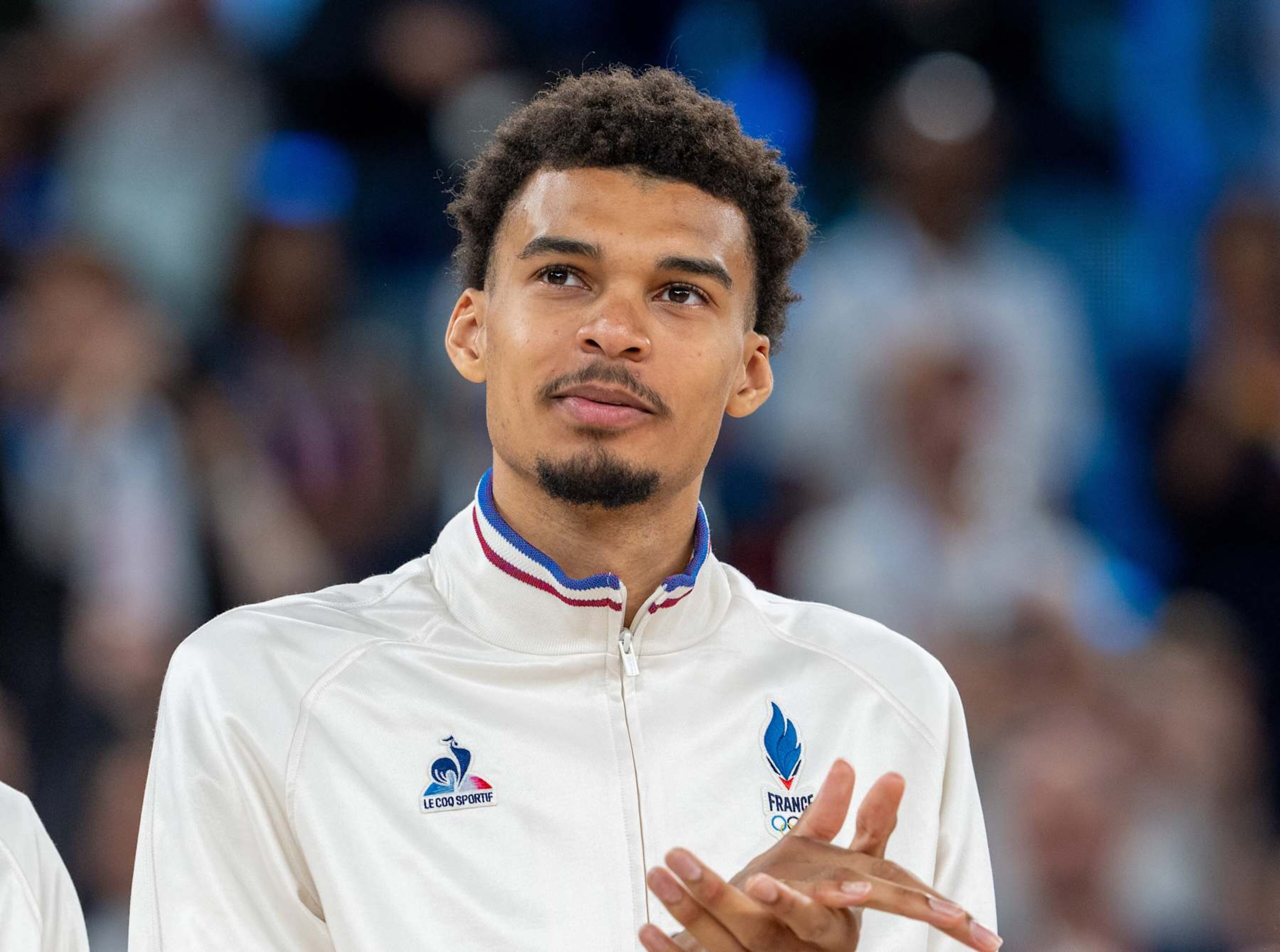 PARIS, FRANCE - AUGUST 10: Victor Wembanyama of France win silver medal after loosing to USA in Men's Gold Medal on day fifteen of the Olympic Games Paris 2024 at Bercy Arena on August 10, 2024 in Paris, France. (Photo by Aytac Unal/Anadolu via Getty Images) PARIS, FRANCE - AUGUST 10: Victor Wembanyama of France win silver medal after loosing to USA in Men's Gold Medal on day fifteen of the Olympic Games Paris 2024 at Bercy Arena on August 10, 2024 in Paris, France. (Photo by Aytac Unal/Anadolu via Getty Images)