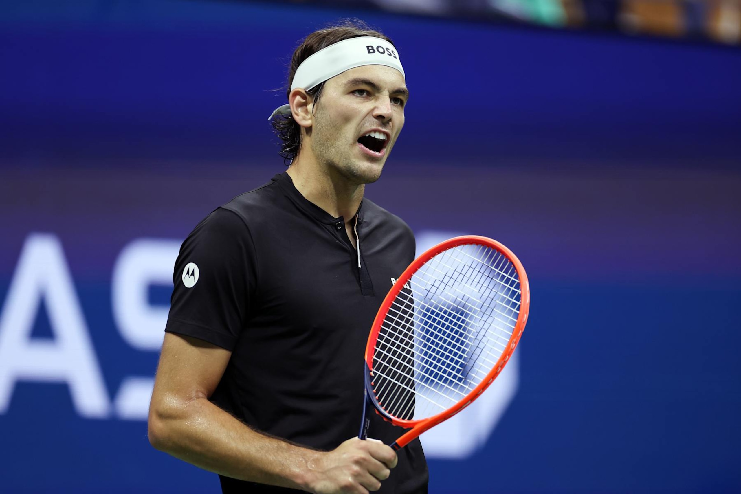 NEW YORK, NEW YORK - SEPTEMBER 06:  Taylor Fritz of the United States celebrates after winning the fourth set against Frances Tiafoe of the United States during their Men's Singles Semifinal match on Day Twelve of the 2024 US Open at USTA Billie Jean King National Tennis Center on September 06, 2024 in the Flushing neighborhood of the Queens borough of New York City. (Photo by Sarah Stier/Getty Images)