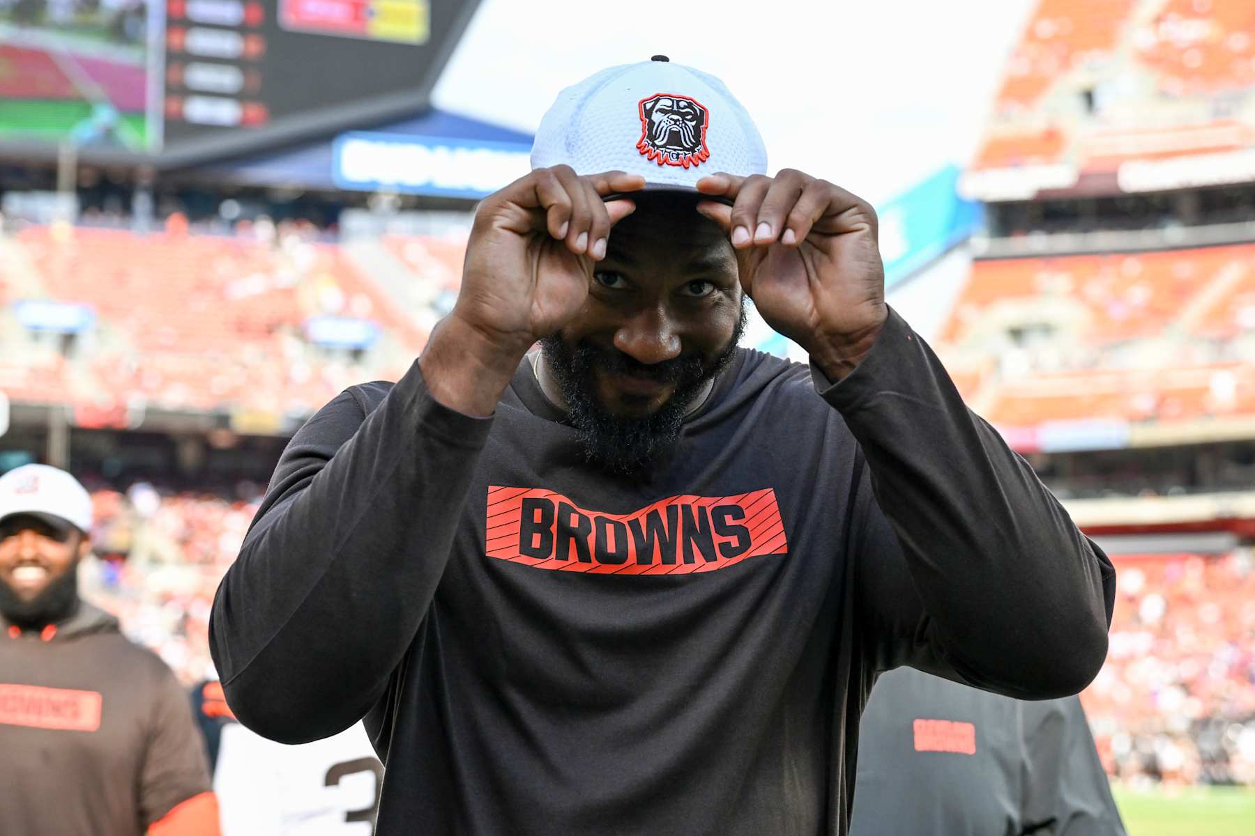 CLEVELAND, OHIO - AUGUST 17: Myles Garrett #95 of the Cleveland Browns walks off the field at halftime of a preseason game against the Minnesota Vikings at Cleveland Browns Stadium on August 17, 2024 in Cleveland, Ohio. (Photo by Nick Cammett/Diamond Images via Getty Images)