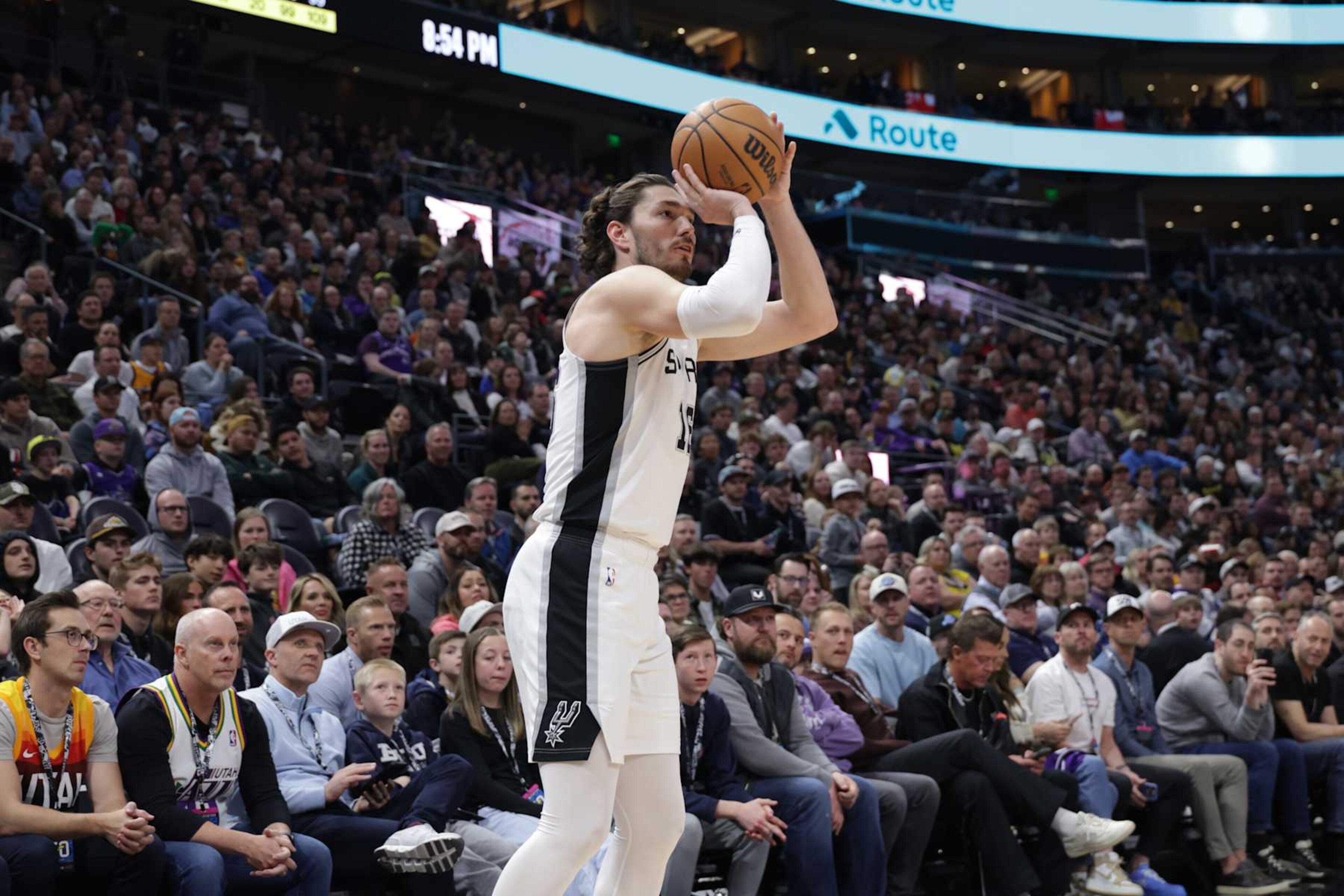 SALT LAKE CITY, UT - MARCH 27: Cedi Osman #16 of the San Antonio Spurs shoots the ball during the game against the Utah Jazz on March 27, 2024 at Delta Center in Salt Lake City, Utah. NOTE TO USER: User expressly acknowledges and agrees that, by downloading and or using this Photograph, User is consenting to the terms and conditions of the Getty Images License Agreement. Mandatory Copyright Notice: Copyright 2024 NBAE (Photo by Chris Nicoll/NBAE via Getty Images) SALT LAKE CITY, UT - MARCH 27: Cedi Osman #16 of the San Antonio Spurs shoots the ball during the game against the Utah Jazz on March 27, 2024 at Delta Center in Salt Lake City, Utah. NOTE TO USER: User expressly acknowledges and agrees that, by downloading and or using this Photograph, User is consenting to the terms and conditions of the Getty Images License Agreement. Mandatory Copyright Notice: Copyright 2024 NBAE (Photo by Chris Nicoll/NBAE via Getty Images)