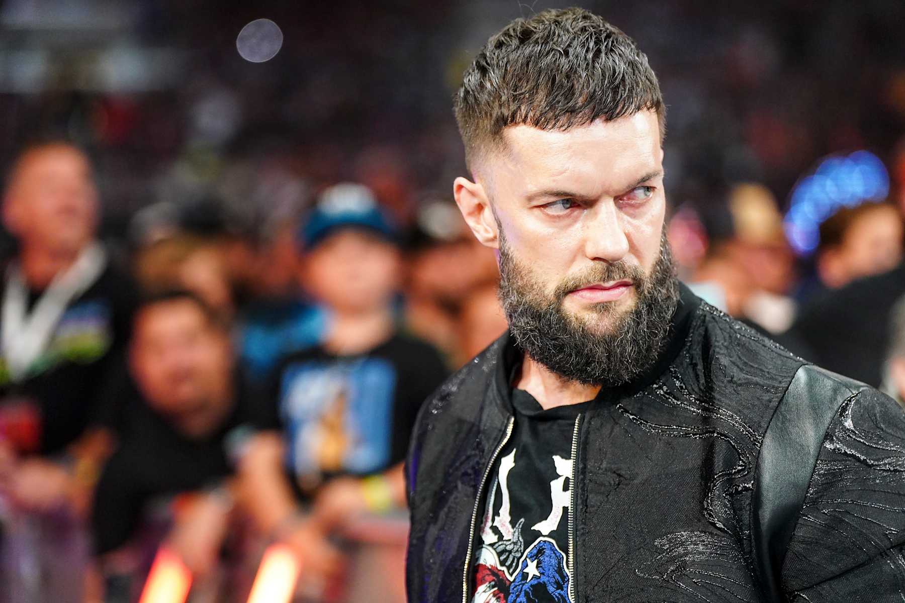 CLEVELAND, OHIO - AUGUST 03: Finn Balor reacts after bretraying Damian Priest during SummerSlam at Cleveland Browns Stadium on August 3, 2024 in Cleveland, Ohio. (Photo by WWE/Getty Images)