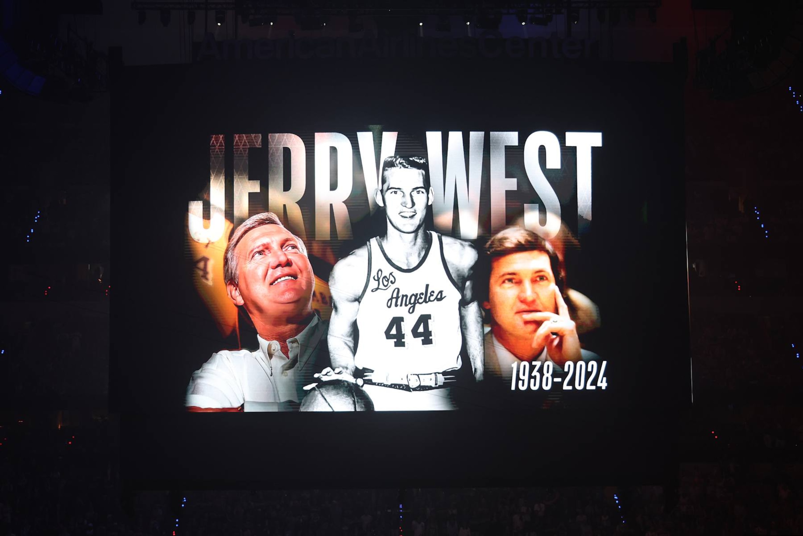 DALLAS, TX - JUNE 12: A moment of silence for Jerry West before the game between the Boston Celtics and the Dallas Mavericks during Game 3 of the 2024 NBA Finals on June 12, 2024 at the American Airlines Center in Dallas, Texas. NOTE TO USER: User expressly acknowledges and agrees that, by downloading and or using this photograph, User is consenting to the terms and conditions of the Getty Images License Agreement. Mandatory Copyright Notice: Copyright 2024 NBAE (Photo by Joe Murphy/NBAE via Getty Images)