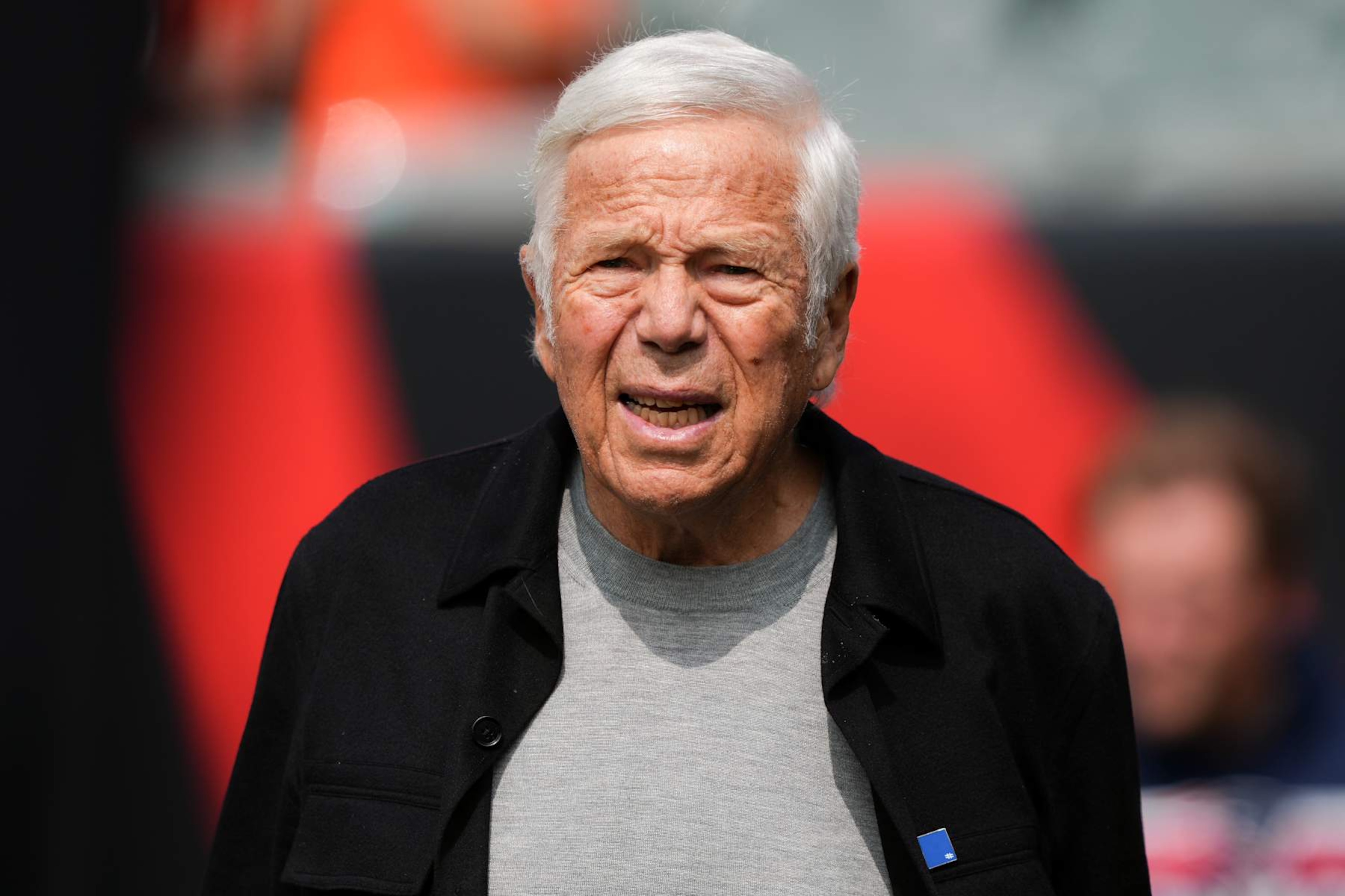 CINCINNATI, OHIO - SEPTEMBER 08: New England Patriots owner Robert Kraft walks across the field before the game between the New England Patriots and Cincinnati Bengals at Paycor Stadium on September 08, 2024 in Cincinnati, Ohio. (Photo by Dylan Buell/Getty Images)