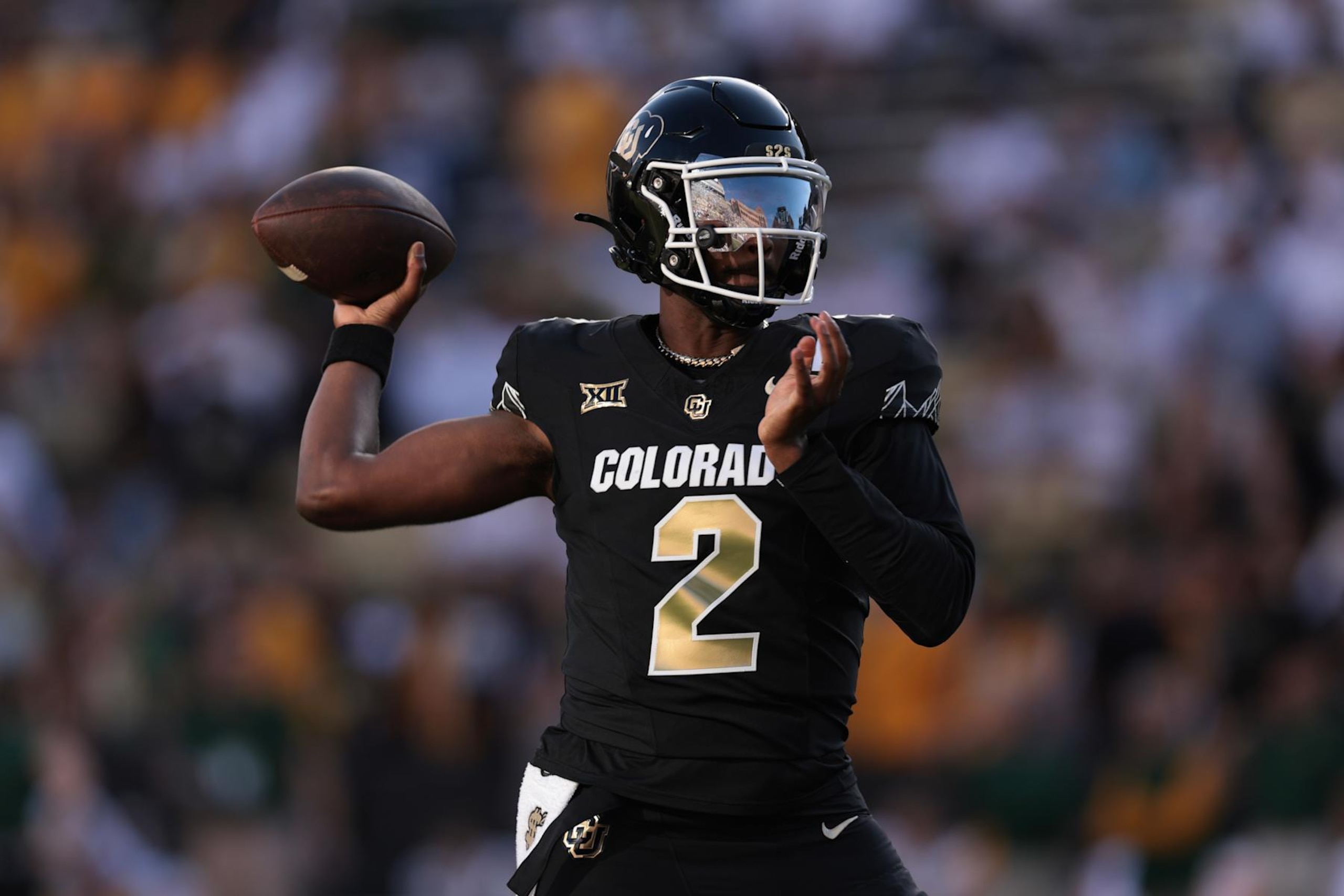 BOULDER, COLORADO - AUGUST 29: Shedeur Sanders #2 of the Colorado Buffaloes warms up prior to the game against the North Dakota State Bison at Folsom Field on August 29, 2024 in Boulder, Colorado. (Photo by Andrew Wevers/Getty Images) BOULDER, COLORADO - AUGUST 29: Shedeur Sanders #2 of the Colorado Buffaloes warms up prior to the game against the North Dakota State Bison at Folsom Field on August 29, 2024 in Boulder, Colorado. (Photo by Andrew Wevers/Getty Images)