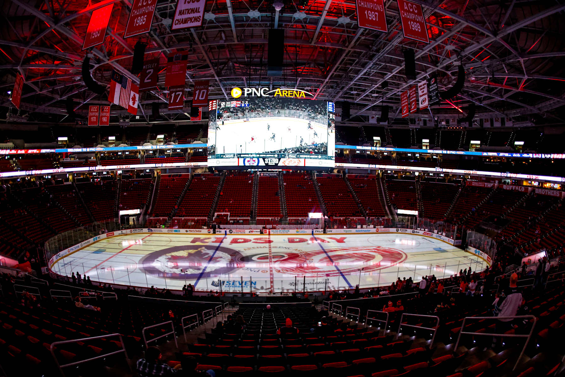RALEIGH, NC - MARCH 02: A general view of PNC Arena during Carolina Hurricanes Kids Day before the game against the Winnipeg Jets on March 02, 2024 in Raleigh, North Carolina. (Photo by Jaylynn Nash/Getty Images)
