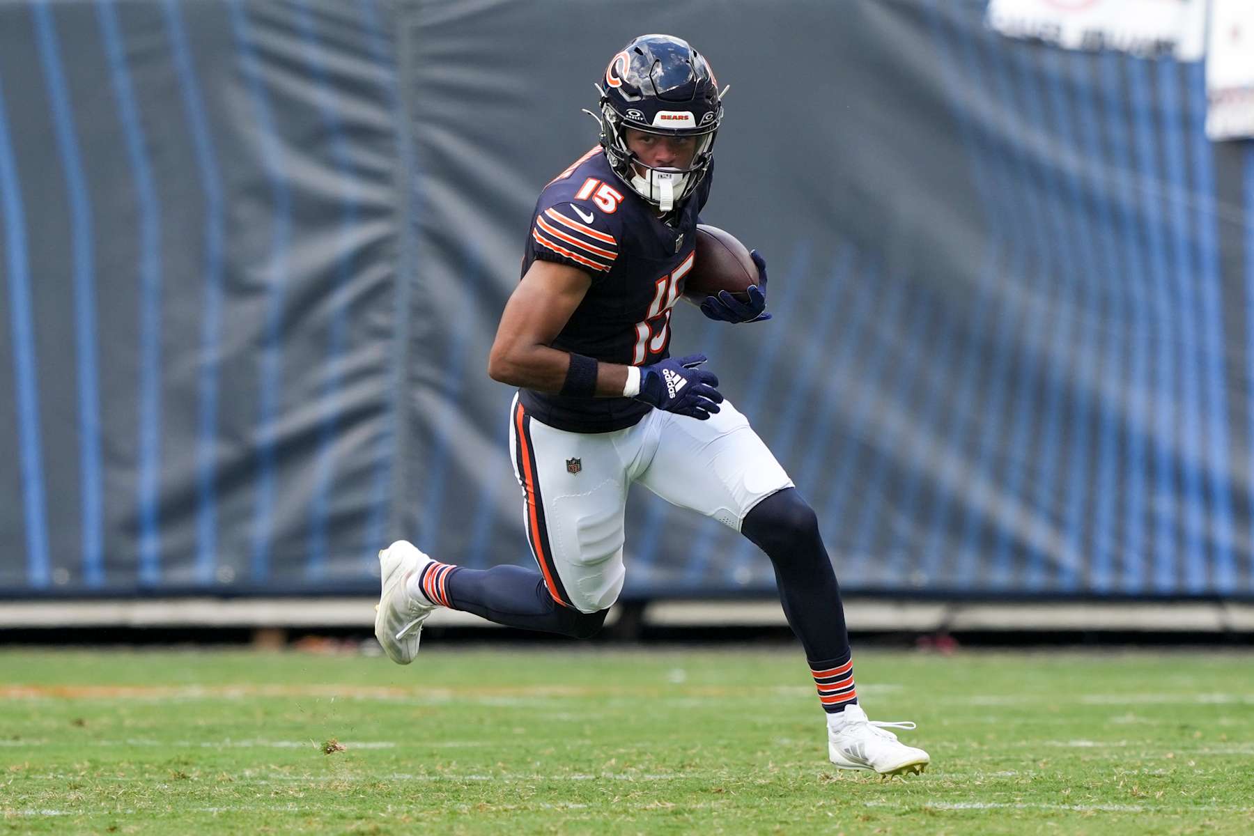 CHICAGO, IN - AUGUST 17: Rome Odunze #15 of the Chicago Bears runs a route during the second quarter of an NFL preseason football game against the Cincinnati Bengals, at Soldier Field on August 17, 2024 in Chicago, Illinois. (Photo by Todd Rosenberg/Getty Images)