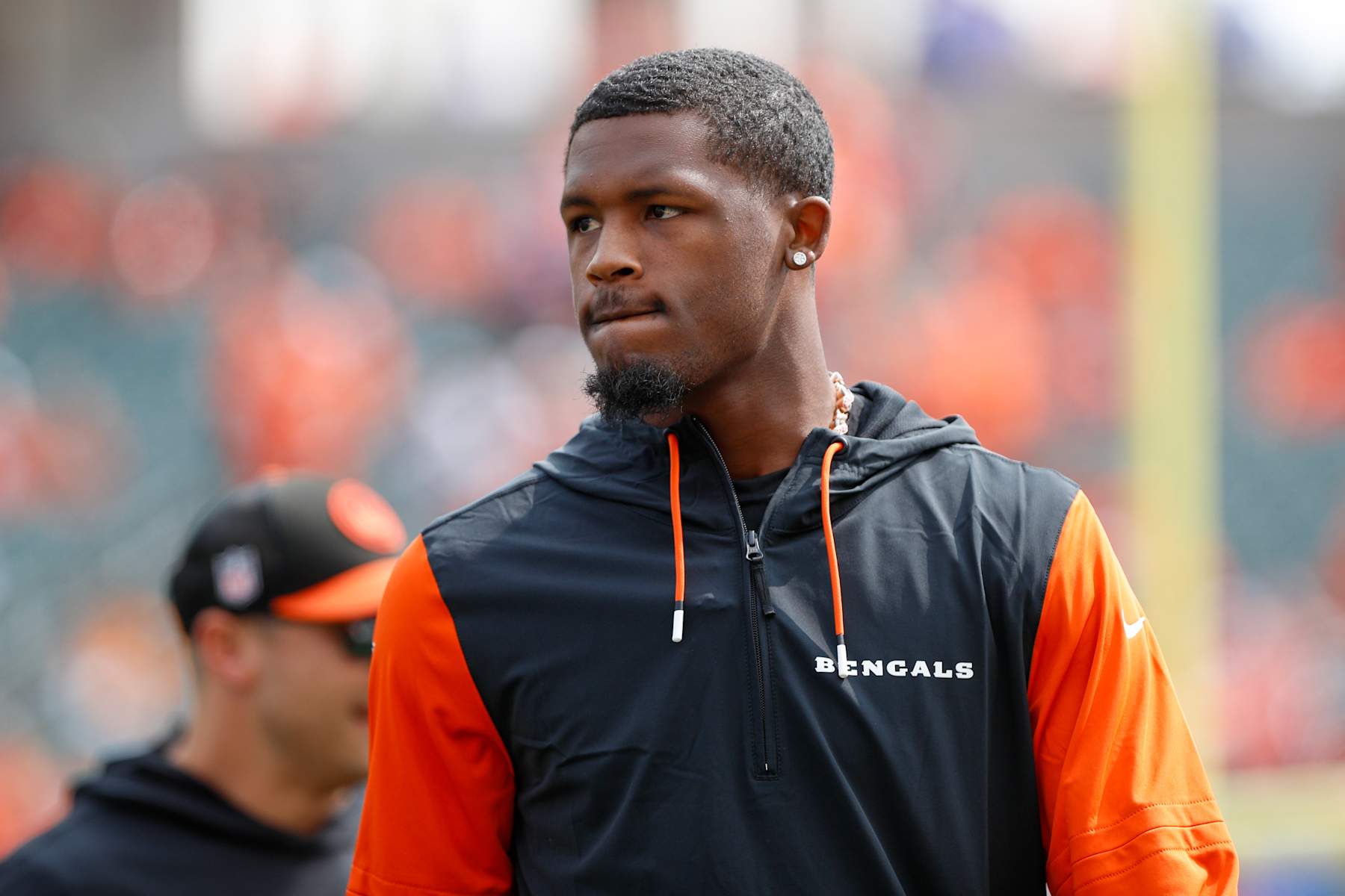 CINCINNATI, OH - SEPTEMBER 08: Cincinnati Bengals wide receiver Tee Higgins (5) before the game against the New England Patriots and the Cincinnati Bengals on September 8, 2024, at Paycor Stadium in Cincinnati, OH. (Photo by Ian Johnson/Icon Sportswire via Getty Images)