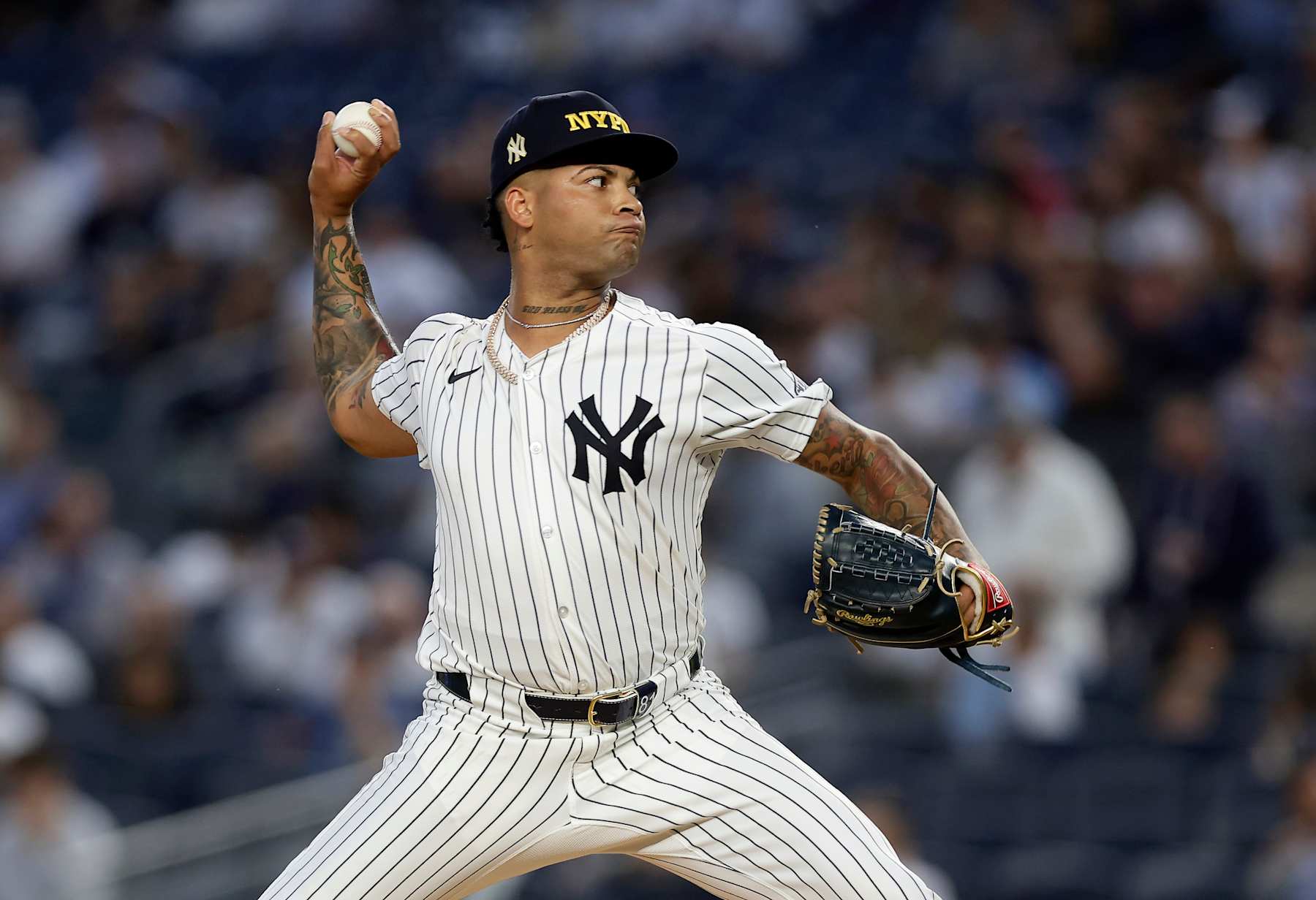 NEW YORK, NEW YORK - SEPTEMBER 11: Luis Gil #81 of the New York Yankees pitches during the first inning against the Kansas City Royals at Yankee Stadium on September 11, 2024 in New York City. (Photo by Jim McIsaac/Getty Images) NEW YORK, NEW YORK - SEPTEMBER 11: Luis Gil #81 of the New York Yankees pitches during the first inning against the Kansas City Royals at Yankee Stadium on September 11, 2024 in New York City. (Photo by Jim McIsaac/Getty Images)