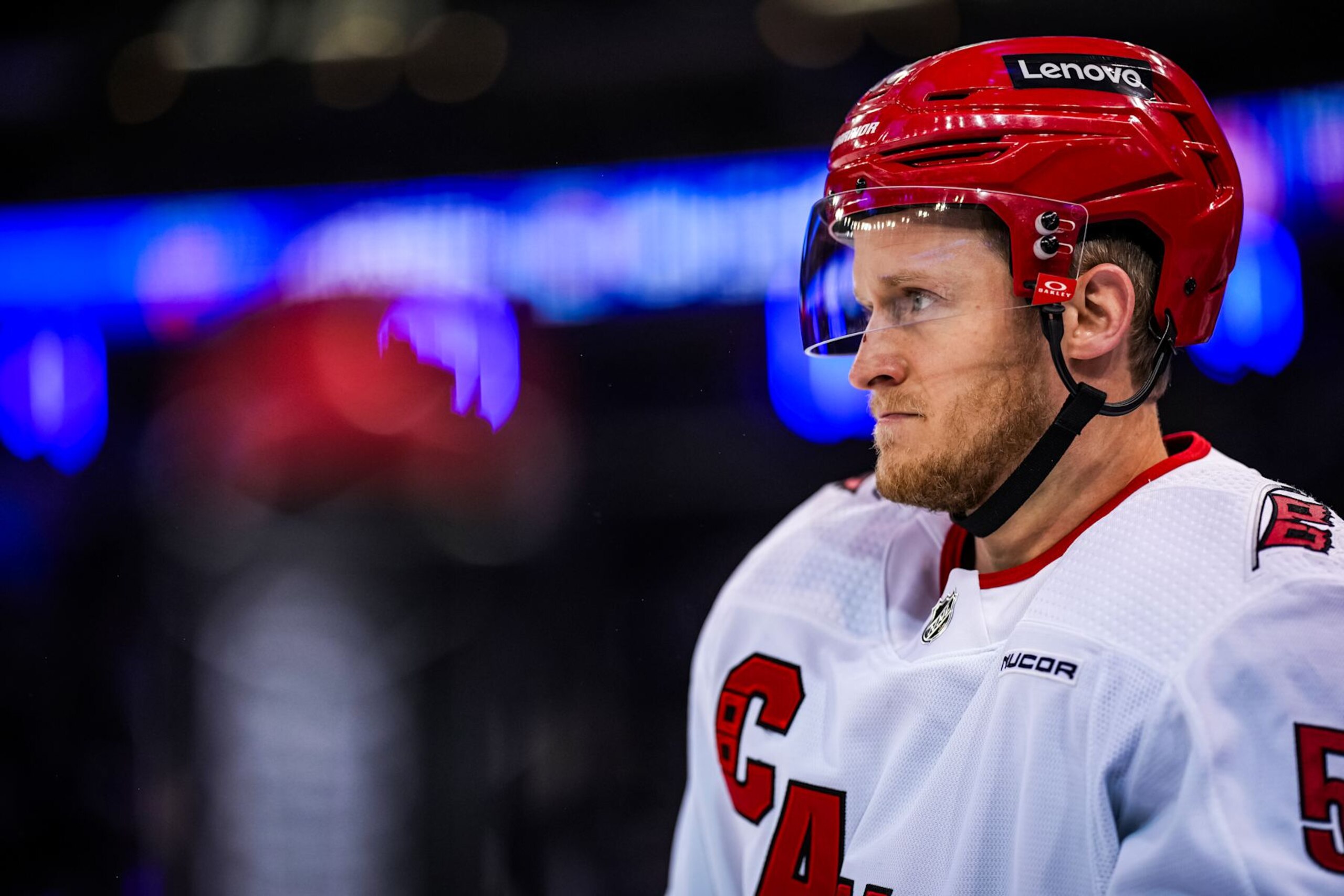 NEW YORK, NEW YORK- MAY 13: Jake Guentzel #59 of the Carolina Hurricanes warms up prior to Game Five of the Second Round of the 2024 Stanley Cup Playoffs against the New York Rangers at Madison Square Garden on May 13, 2024 in New York City.  (Photo by Josh Lavallee/NHLI via Getty Images)