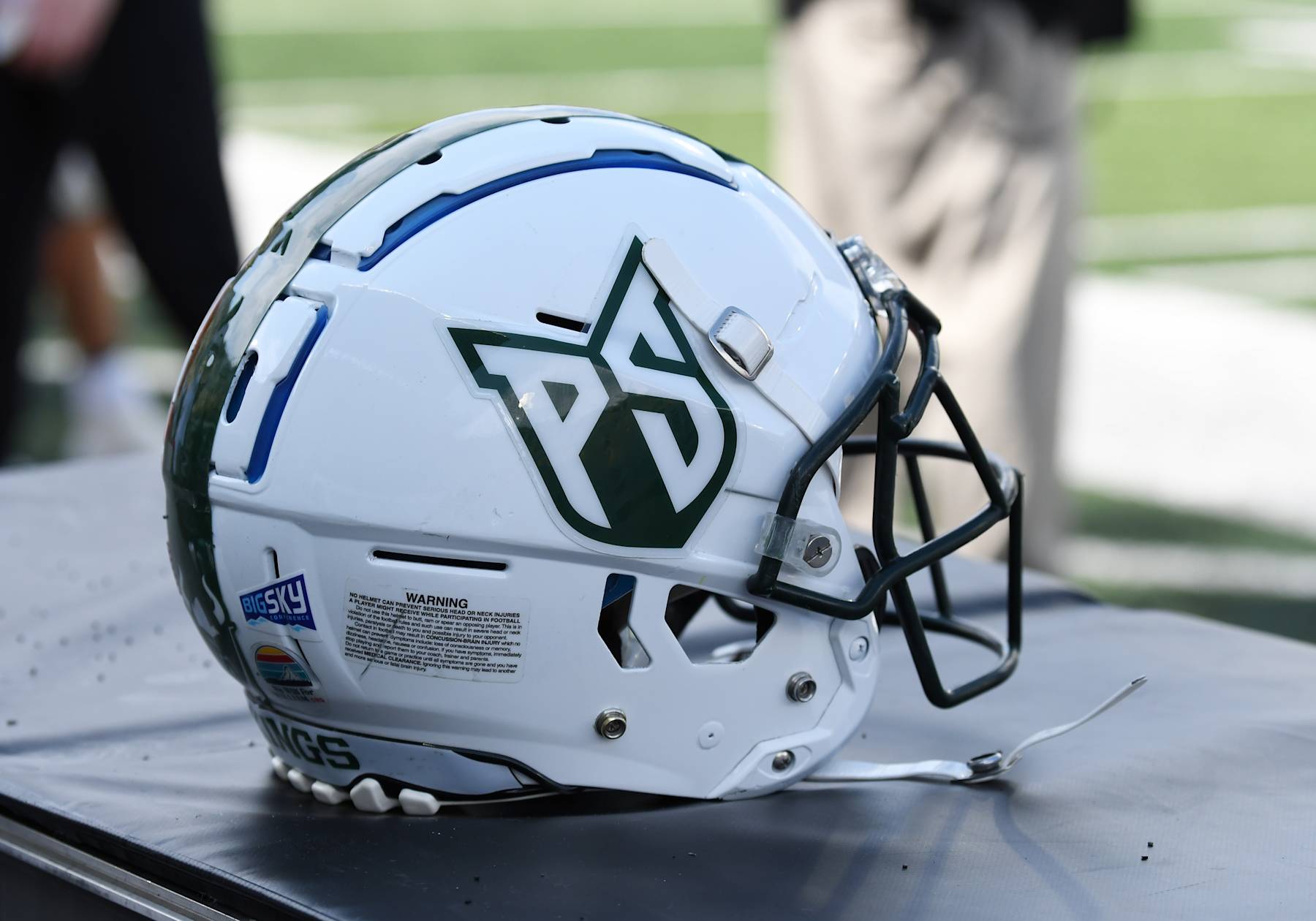 EUGENE, OR - SEPTEMBER 02: A Portland State Vikings helmet sits on an equipment box during a college football game between the Oregon Ducks and Portland State Vikings on September 2, 2023, at Autzen Stadium in Eugene, Oregon. (Photo by Brian Murphy/Icon Sportswire via Getty Images)