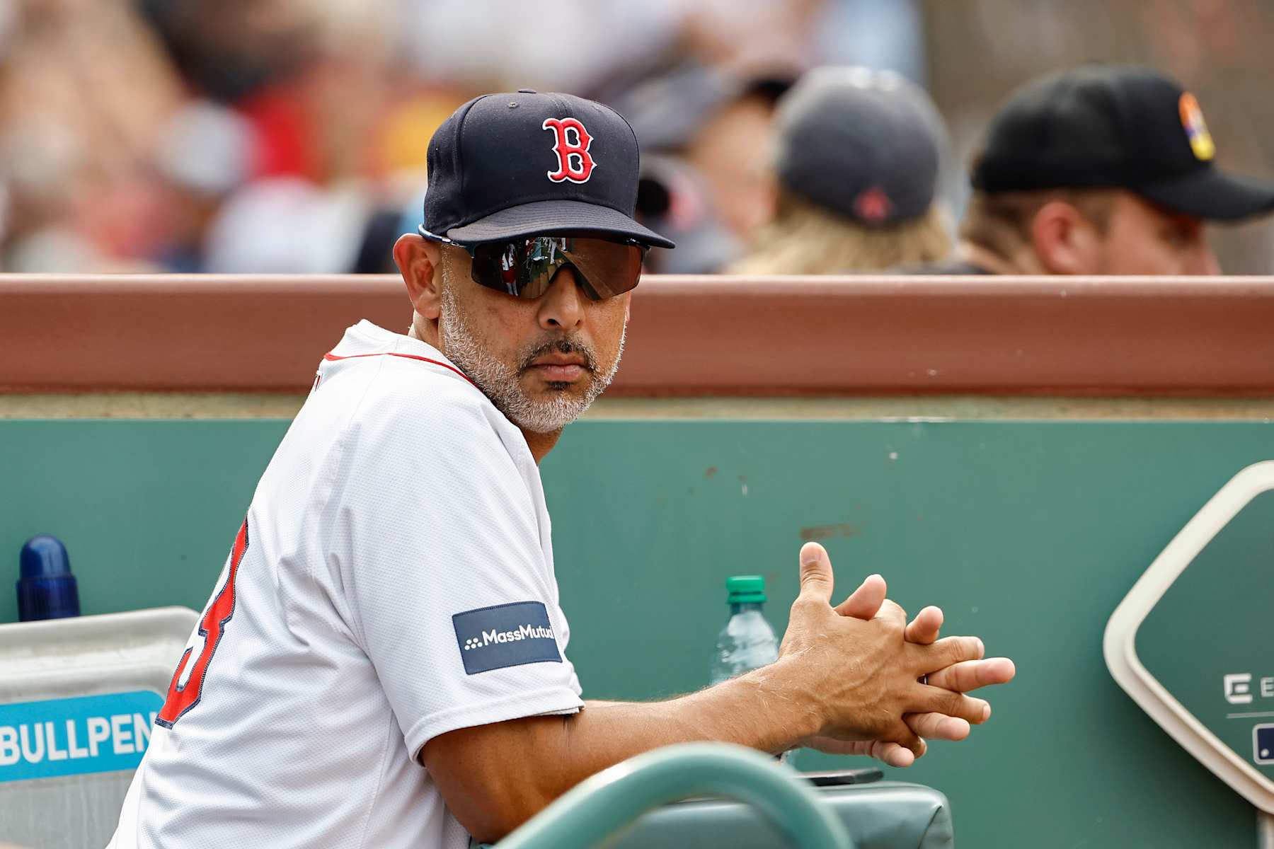BOSTON, MA - AUGUST 25: Manager Alex Cora #13 of the Boston Red Sox looks on from the dugout during the eighth inning against the Arizona Diamondbacks at Fenway Park on August 25, 2024 in Boston, Massachusetts. (Photo By Winslow Townson/Getty Images)