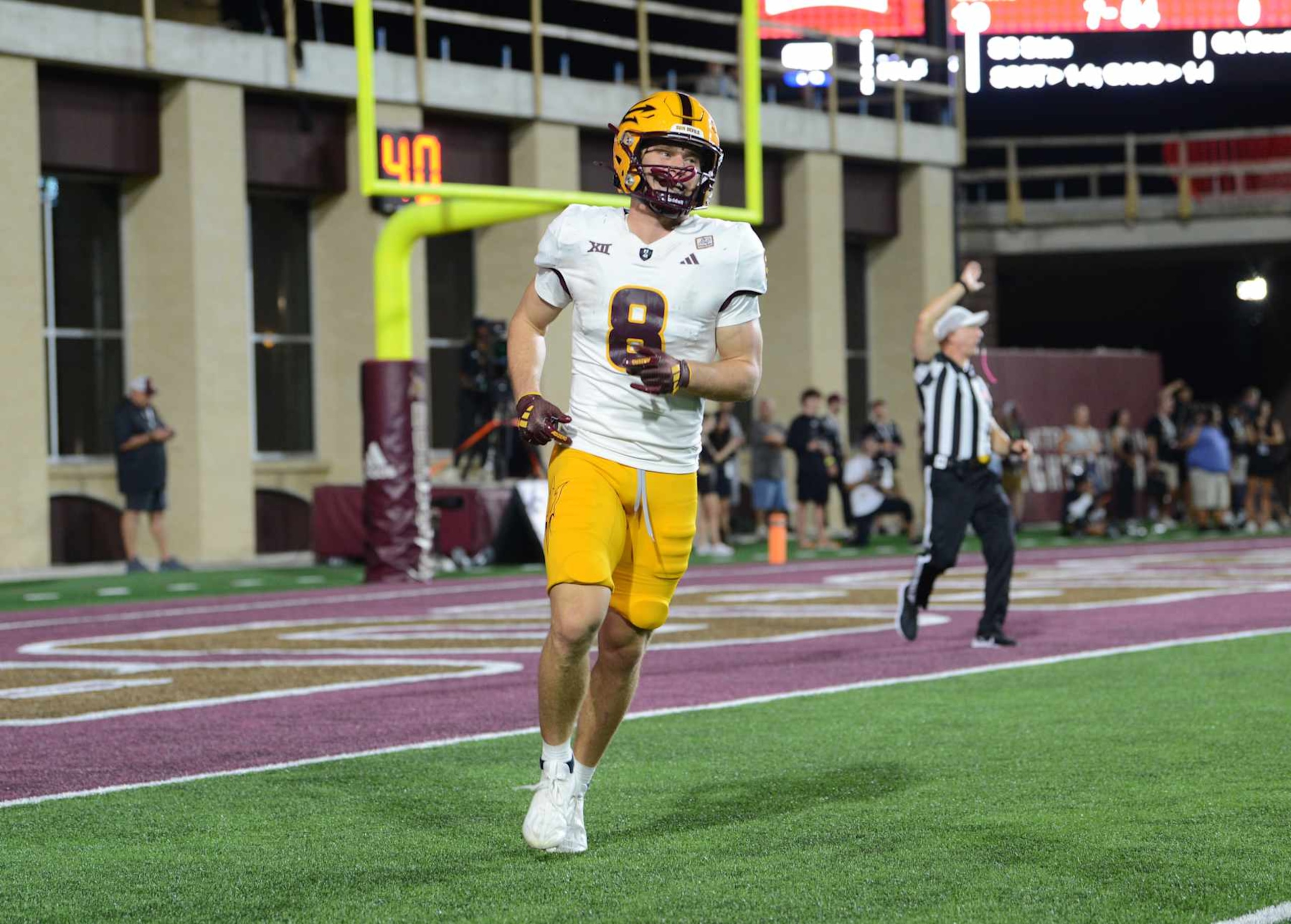 SAN MARCOS, TX - SEPTEMBER 12: Arizona State Sun Devils WR Jake Smith heads toward the sidelines during game featuring the Arizona State Sun Devils and the Texas State Bobcats on September 12, 2024 at UFCU Stadium in San Marcos, TX. (Photo by John Rivera/Icon Sportswire via Getty Images)