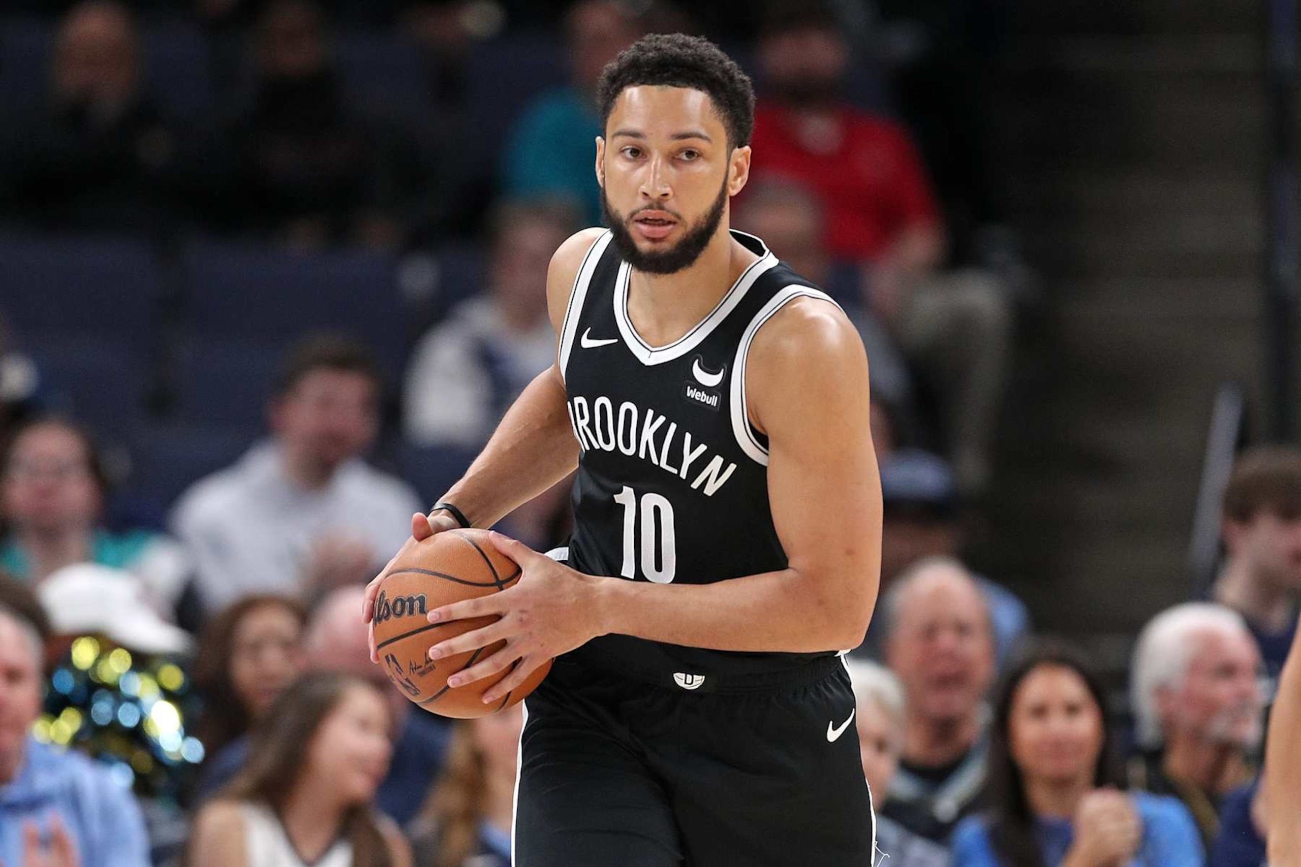 MEMPHIS, TENNESSEE - FEBRUARY 26: Ben Simmons #10 of the Brooklyn Nets brings the ball up court during the game against the Memphis Grizzlies at FedExForum on February 26, 2024 in Memphis, Tennessee. NOTE TO USER: User expressly acknowledges and agrees that, by downloading and or using this photograph, User is consenting to the terms and conditions of the Getty Images License Agreement. (Photo by Justin Ford/Getty Images) MEMPHIS, TENNESSEE - FEBRUARY 26: Ben Simmons #10 of the Brooklyn Nets brings the ball up court during the game against the Memphis Grizzlies at FedExForum on February 26, 2024 in Memphis, Tennessee. NOTE TO USER: User expressly acknowledges and agrees that, by downloading and or using this photograph, User is consenting to the terms and conditions of the Getty Images License Agreement. (Photo by Justin Ford/Getty Images)