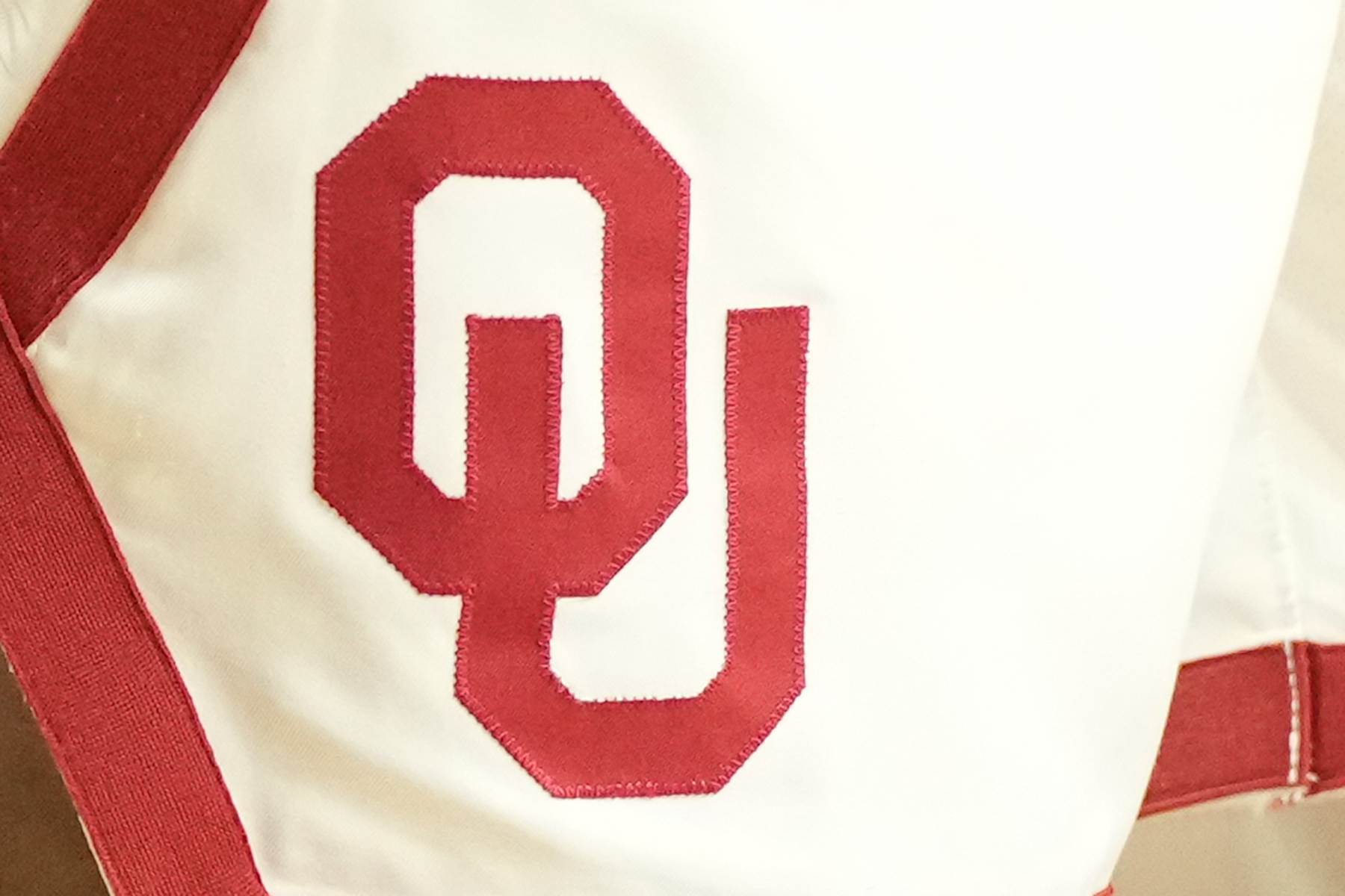 NORMAN, OK - DECEMBER 05: The Oklahoma Sooners logo on a pic of shorts during a college basketball game against the Providence Friars at Lloyd Noble Center on December 5, 2023 in Norman, Oklahoma. (Photo by Mitchell Layton/Getty Images) *** Local Caption ***
