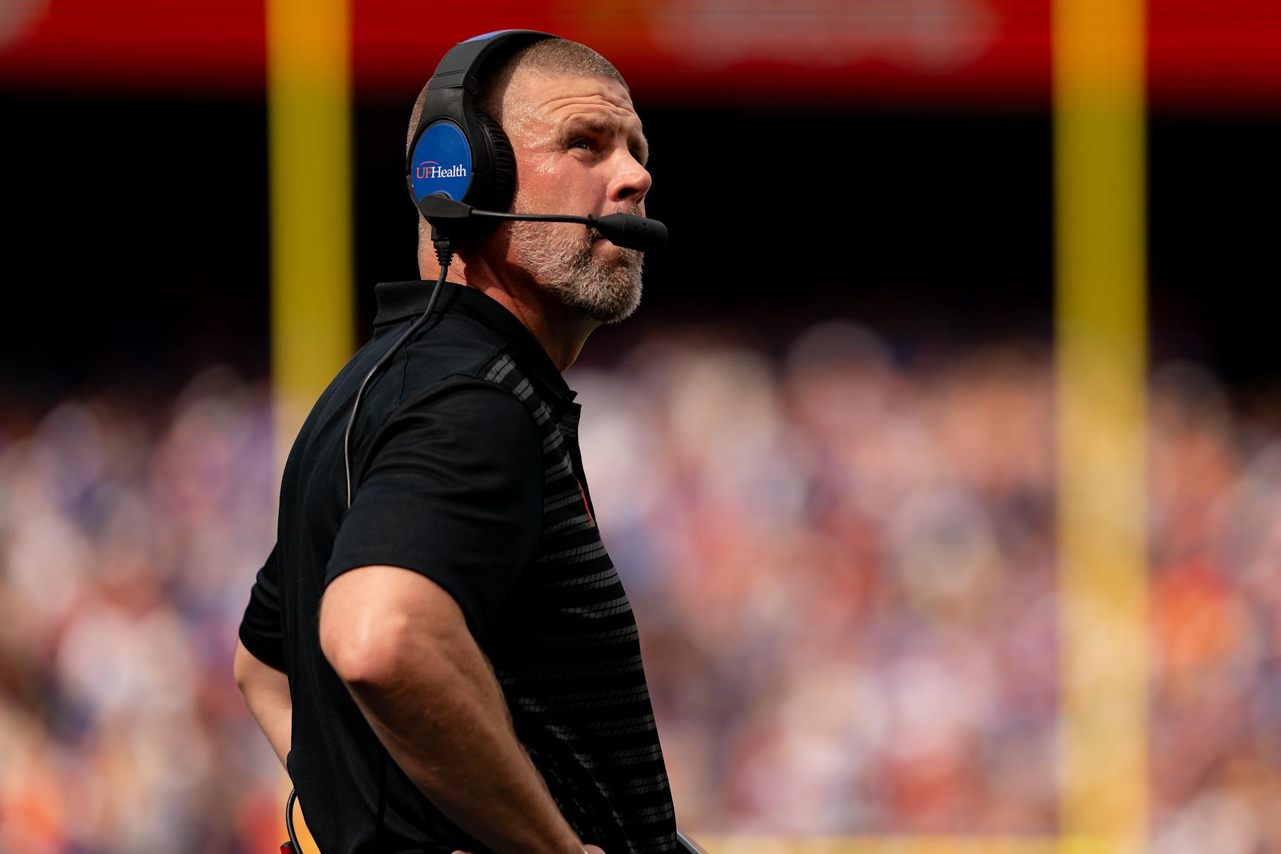 GAINESVILLE, FL - SEPTEMBER 14:Florida Gators head coach Billy Napier looks to the scoreboard during a college football game between the Texas A&M Aggies and the Florida Gators on September 14th, 2024 at Ben Hill Griffin Stadium in Gainesville, FL. (Photo by Chris Leduc/Icon Sportswire via Getty Images)