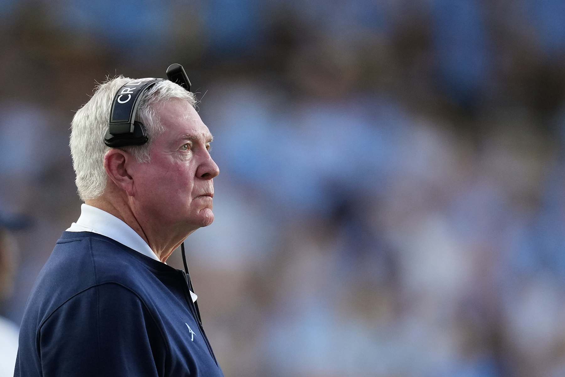 CHAPEL HILL, NORTH CAROLINA - SEPTEMBER 14: Head coach Mack Brown of the North Carolina Tar Heels watches his team play against the North Carolina Central Eagles during the game at Kenan Memorial Stadium on September 14, 2024 in Chapel Hill, North Carolina. (Photo by Grant Halverson/Getty Images)