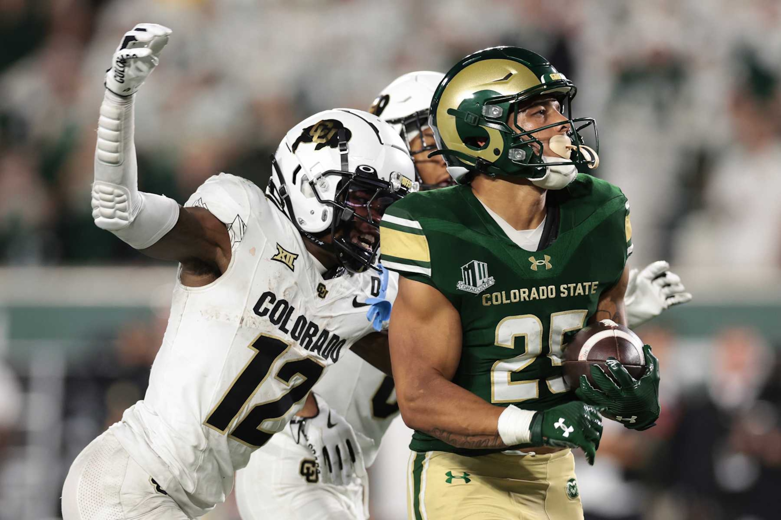 FORT COLLINS, COLORADO - SEPTEMBER 14: Avery Morrow #25 of the Colorado State Rams runs with the ball during the second half against the Colorado Buffaloes at Canvas Stadium on September 14, 2024 in Fort Collins, Colorado. (Photo by Andrew Wevers/Getty Images)