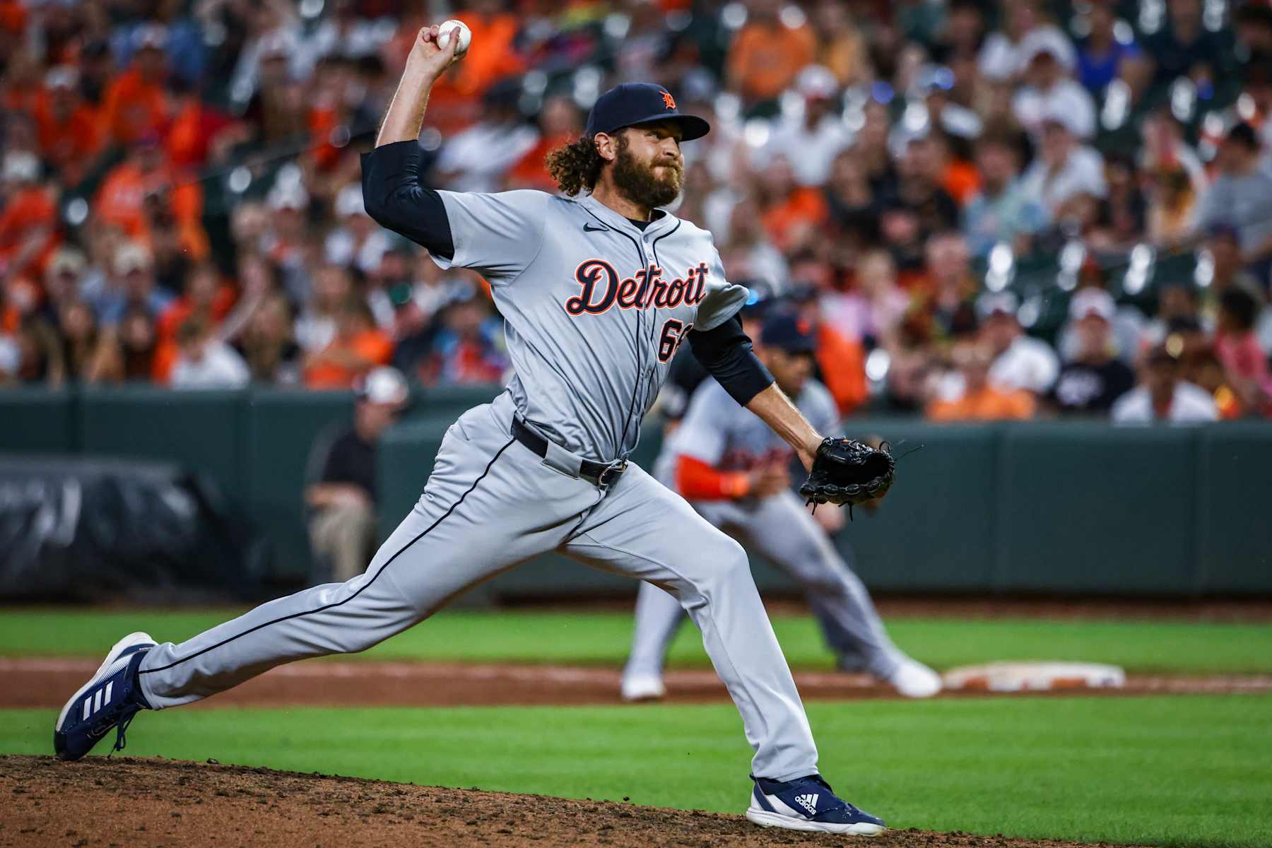 BALTIMORE, MARYLAND - SEPTEMBER 21: Jason Foley #68 of the Detroit Tigers pitches in the ninth inning against the Baltimore Orioles at Oriole Park at Camden Yards on September 21, 2024 in Baltimore, Maryland. (Photo by Samuel Corum/Getty Images)