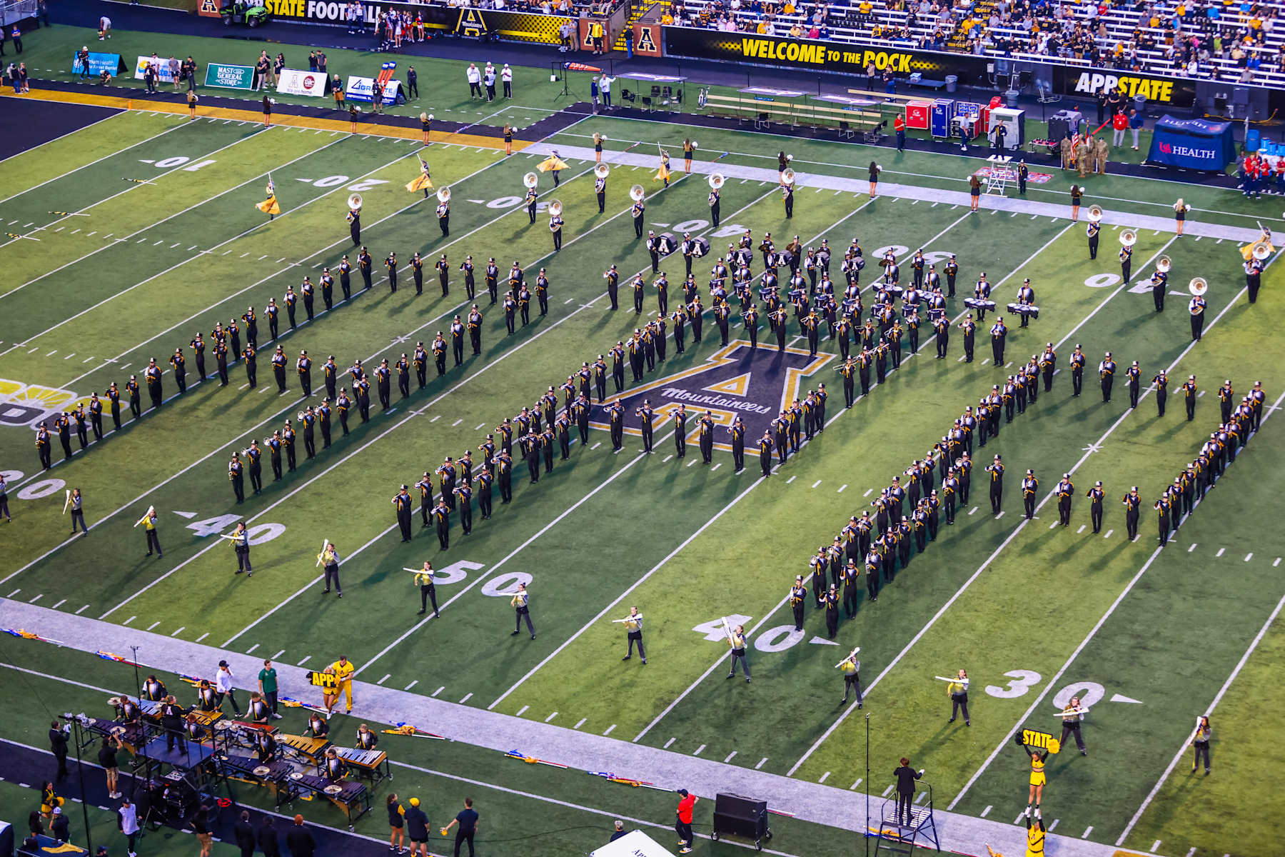 BOONE, NORTH CAROLINA - SEPTEMBER 19: The Appalachian State Mountaineers band performs before a football game between the Appalachian State Mountaineers and the South Alabama Jaguars at Kidd Brewer Stadium on September 19, 2024 in Boone, North Carolina.  (Photo by David Jensen/Getty Images)