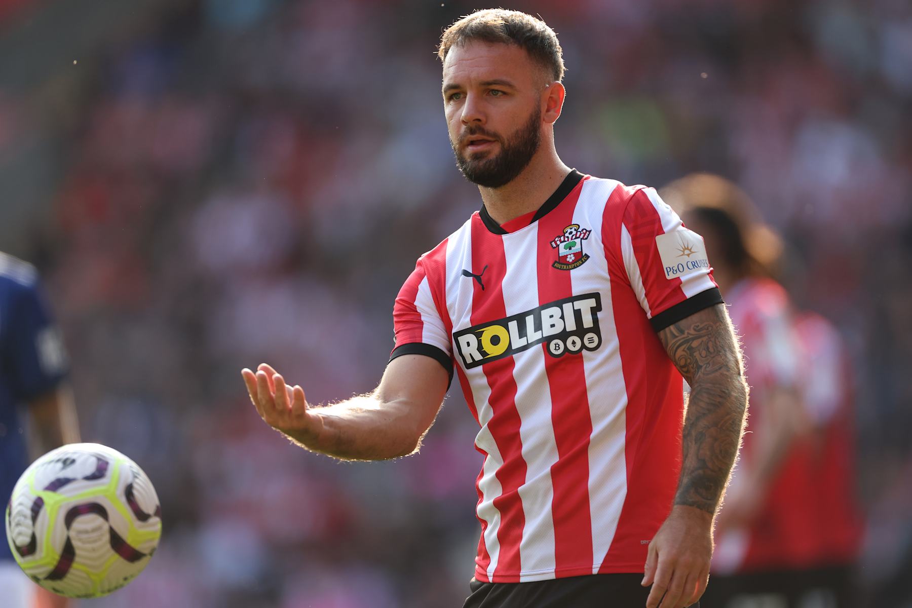 SOUTHAMPTON, ENGLAND - SEPTEMBER 21: Adam Armstrong of Southampton during the Premier League match between Southampton FC and Ipswich Town FC at St Mary's Stadium on September 21, 2024 in Southampton, England. (Photo by Michael Steele/Getty Images)