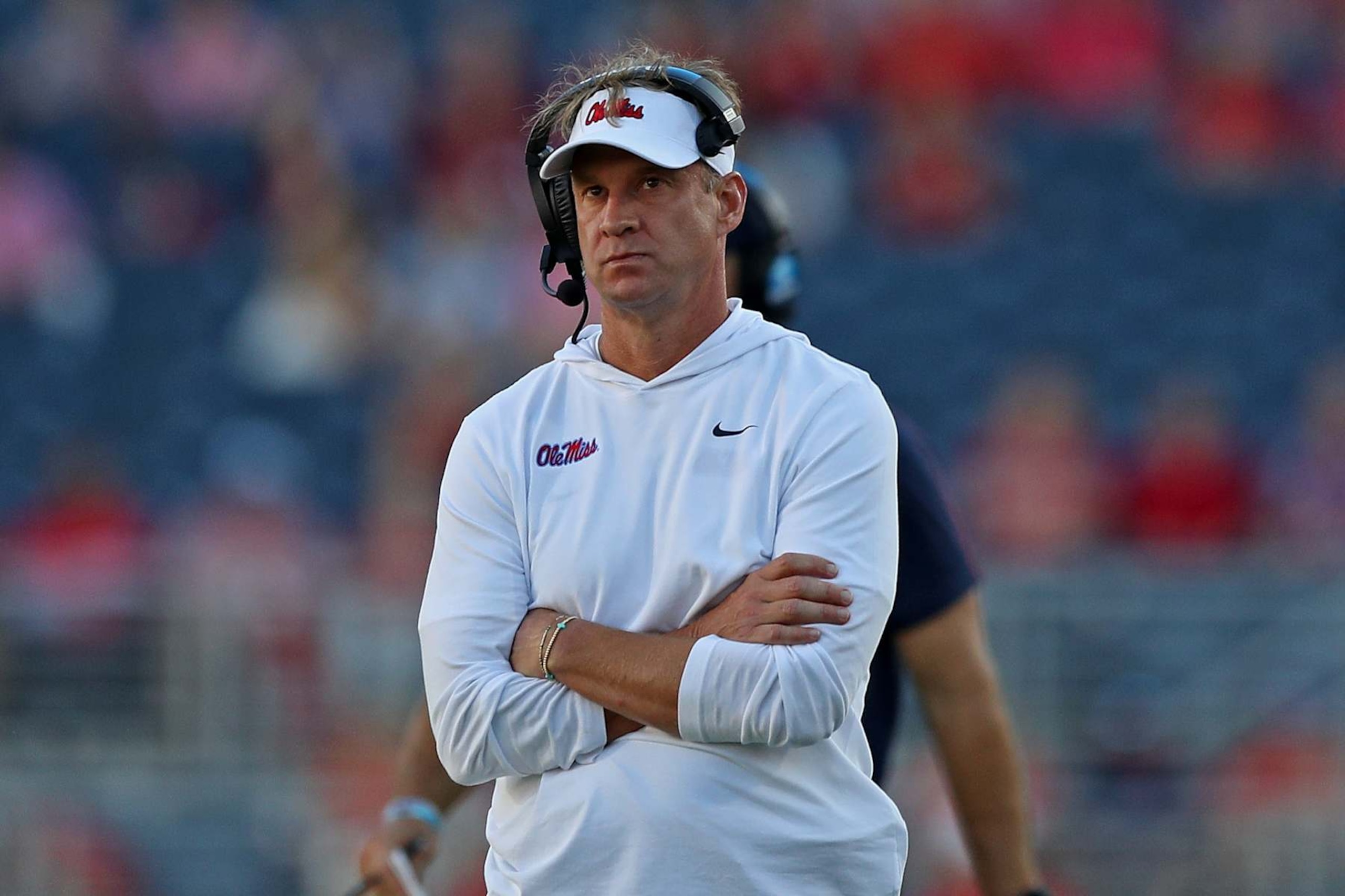 OXFORD, MISSISSIPPI - SEPTEMBER 07: head coach Lane Kiffin of the Mississippi Rebels during the game against the Middle Tennessee Blue Raiders at Vaught-Hemingway Stadium on September 07, 2024 in Oxford, Mississippi. (Photo by Justin Ford/Getty Images) OXFORD, MISSISSIPPI - SEPTEMBER 07: head coach Lane Kiffin of the Mississippi Rebels during the game against the Middle Tennessee Blue Raiders at Vaught-Hemingway Stadium on September 07, 2024 in Oxford, Mississippi. (Photo by Justin Ford/Getty Images)