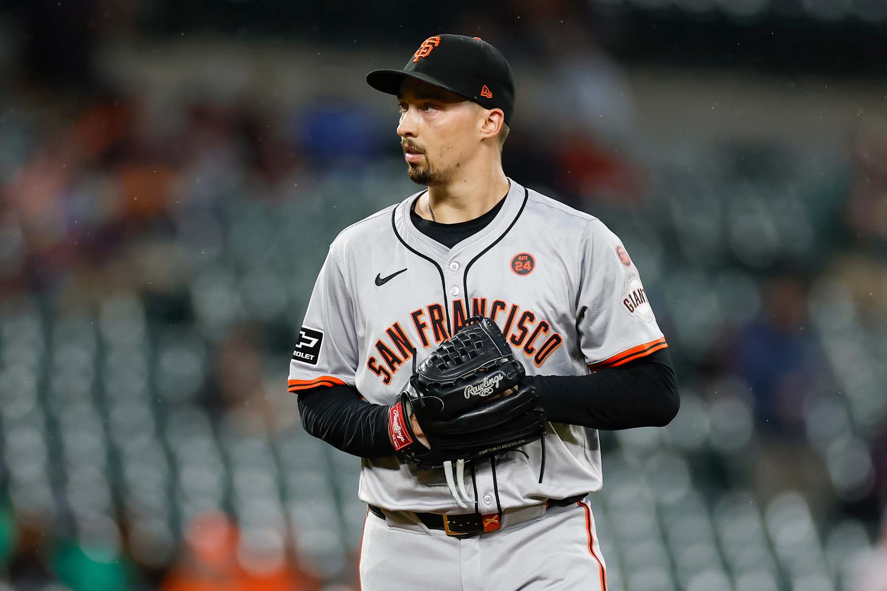 BALTIMORE, MARYLAND - SEPTEMBER 17: Blake Snell #7 of the San Francisco Giants looks on between pitches during the first inning of a game against the Baltimore Orioles at Oriole Park at Camden Yards on September 17, 2024 in Baltimore, Maryland. (Photo by Brandon Sloter/Image Of Sport/Getty Images)