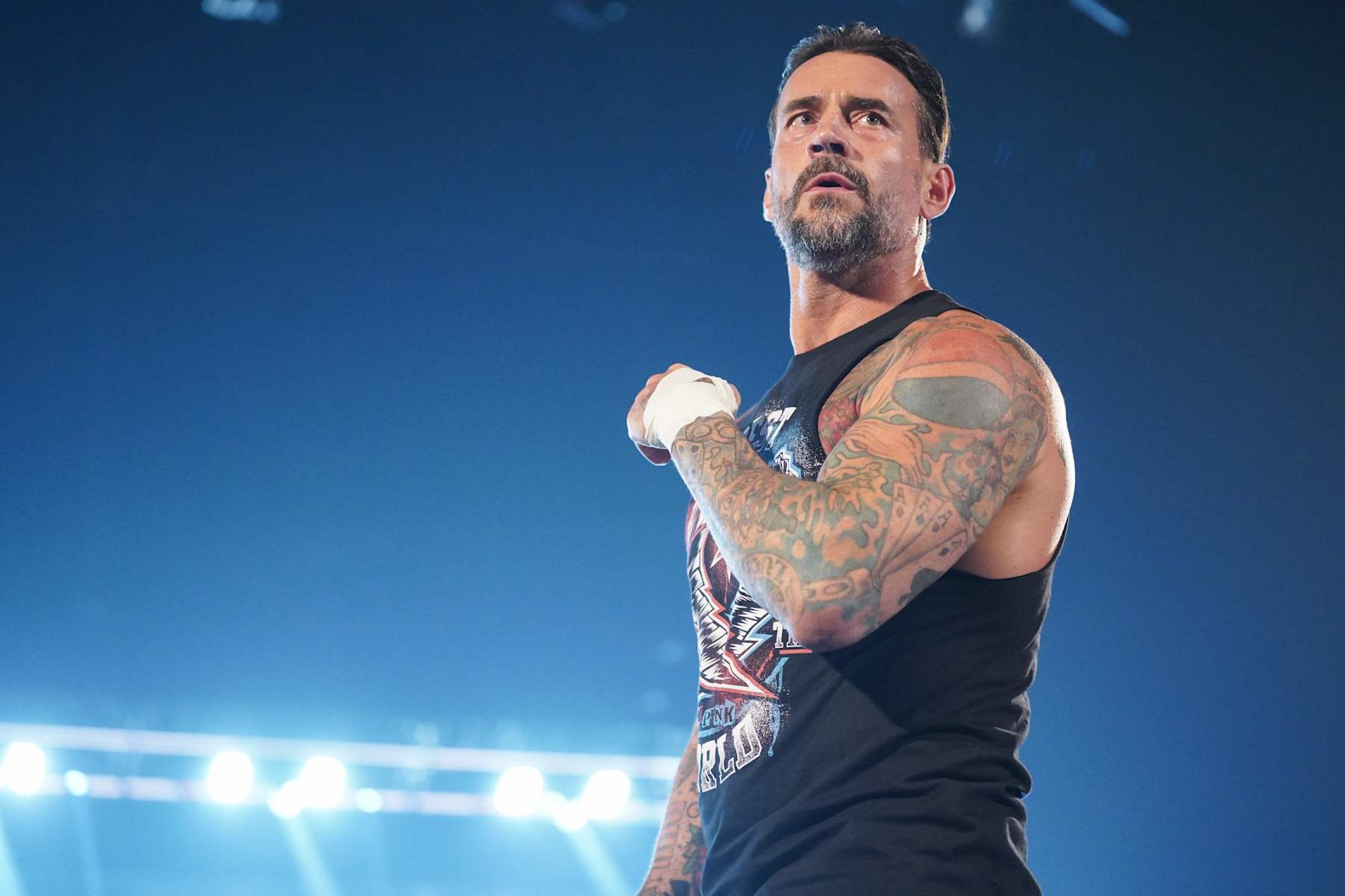BALTIMORE, MARYLAND - AUGUST 5: CM Punk enters the ring during Monday Night RAW at CFG Bank Arena on August 5, 2024 in Baltimore, Maryland. (Photo by WWE/Getty Images)