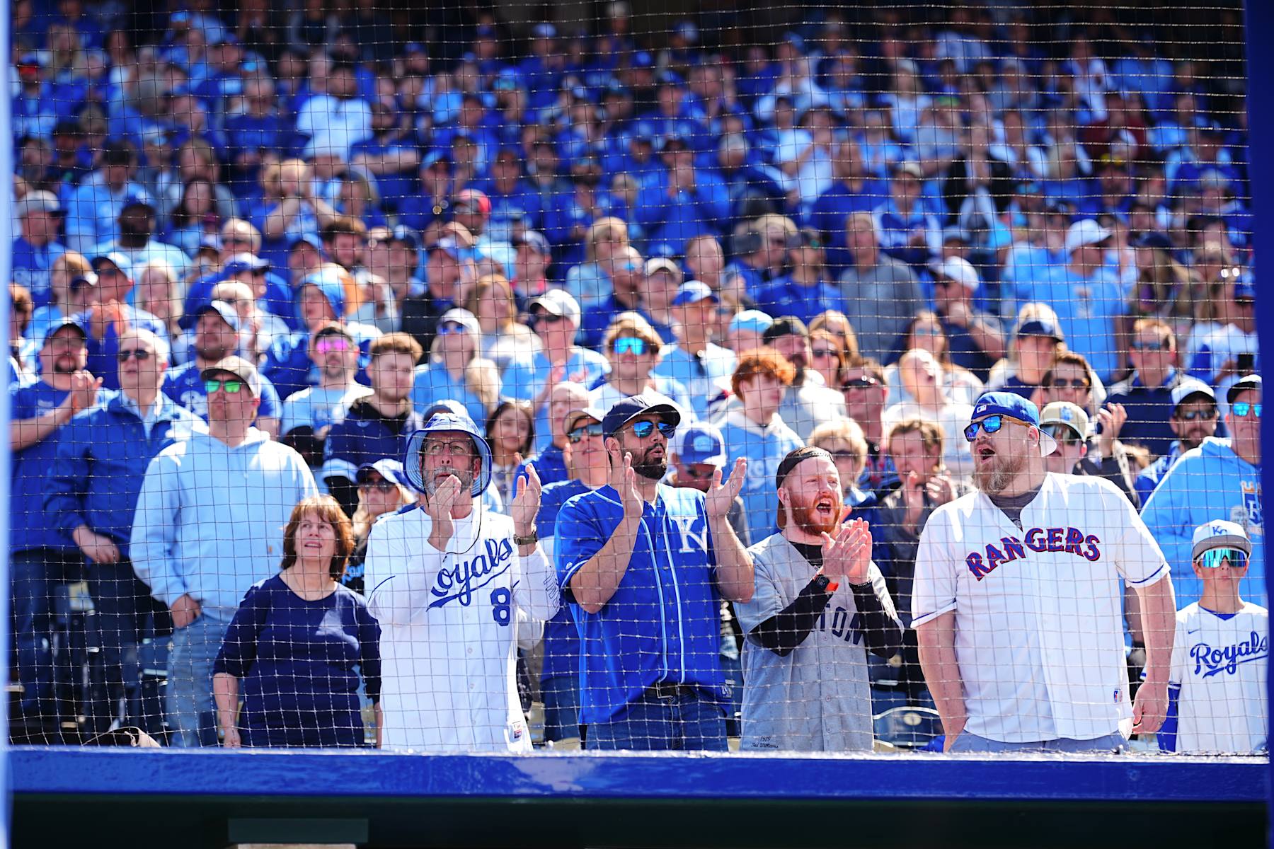 KANSAS CITY, MO - MARCH 28: Fans react to the introduction of the Kansas City Royals prior to the game between the Minnesota Twins and the Kansas City Royals at Kauffman Stadium on Thursday, March 28, 2024 in Kansas City, Missouri. (Photo by Kyle Rivas/MLB Photos via Getty Images)