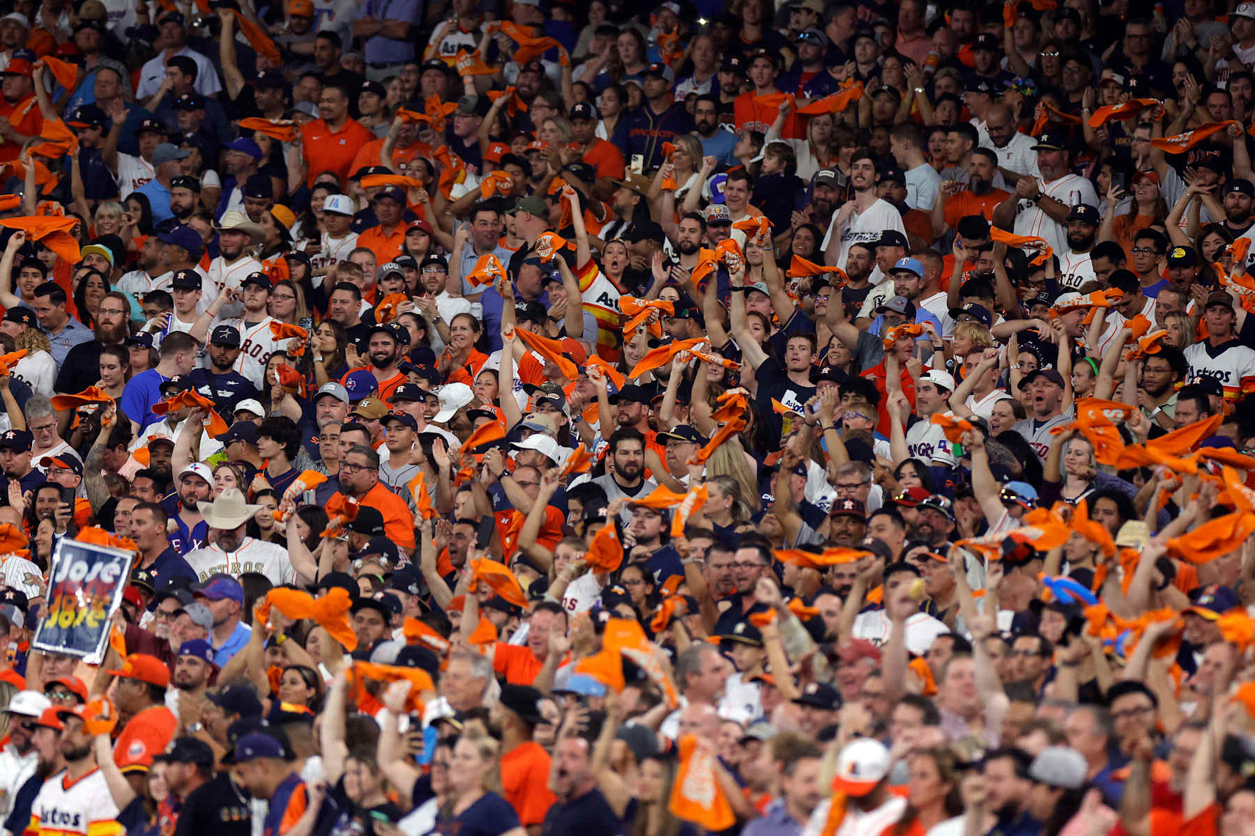 HOUSTON, TEXAS - OCTOBER 23: Fans cheer during the first inning in Game Seven of the American League Championship Series between the Texas Rangers and the Houston Astros at Minute Maid Park on October 23, 2023 in Houston, Texas. (Photo by Carmen Mandato/Getty Images)