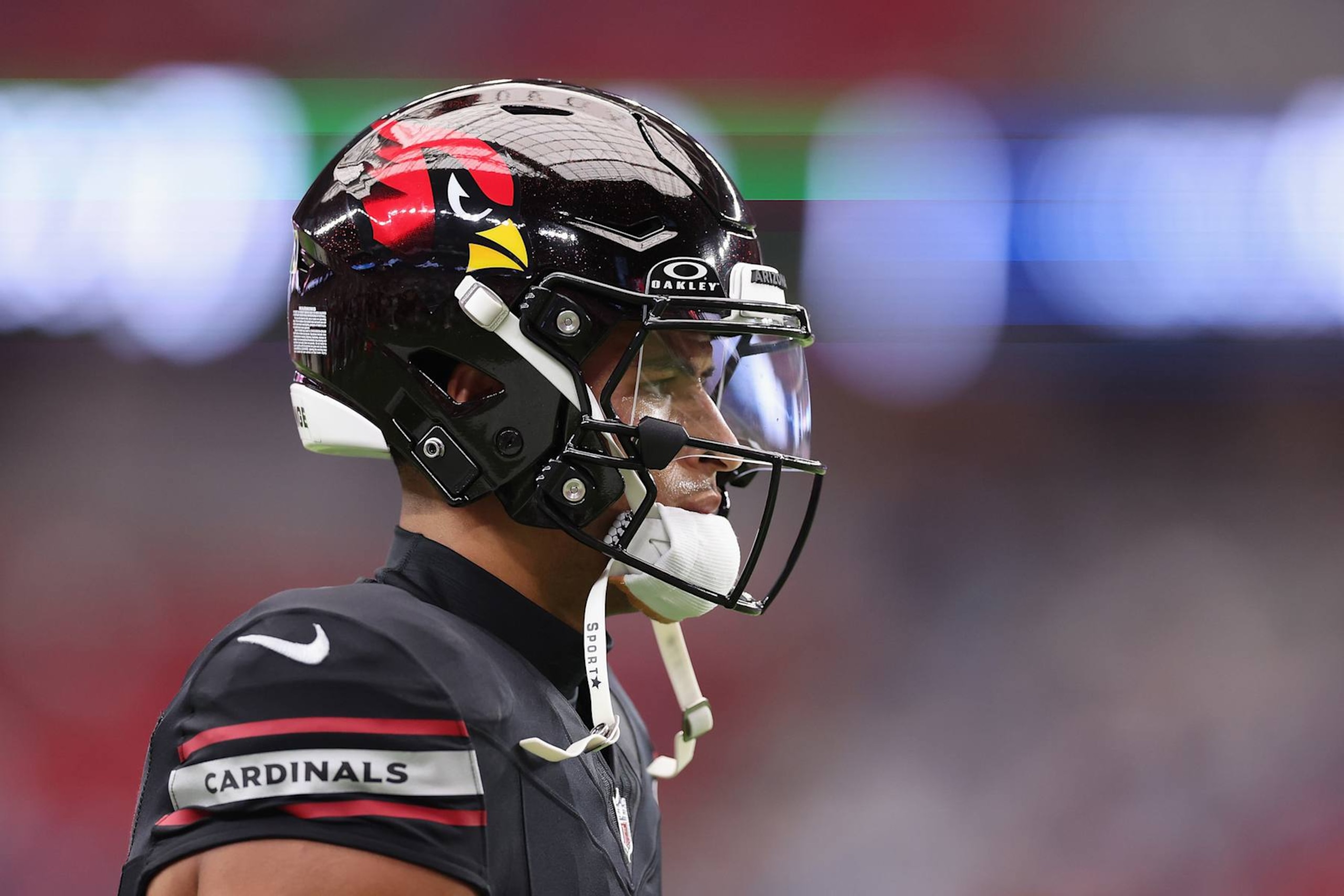 GLENDALE, ARIZONA - SEPTEMBER 22: Wide receiver Michael Wilson #14 of the Arizona Cardinals warms up before the NFL game against the Detroit Lions at State Farm Stadium on September 22, 2024 in Glendale, Arizona.  The Lions defeated the Cardinals 20-13.  (Photo by Christian Petersen/Getty Images)