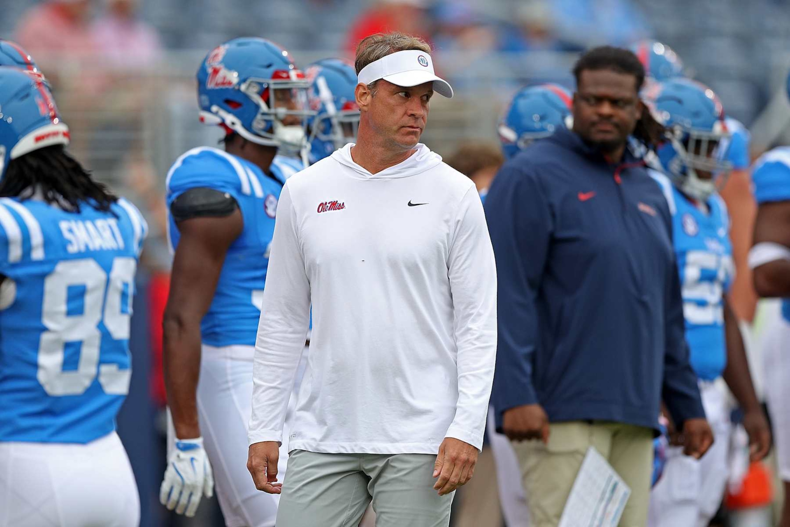 OXFORD, MISSISSIPPI - SEPTEMBER 28: head coach Lane Kiffin of the Mississippi Rebels  before the game against the Kentucky Wildcats at Vaught-Hemingway Stadium on September 28, 2024 in Oxford, Mississippi. (Photo by Justin Ford/Getty Images)