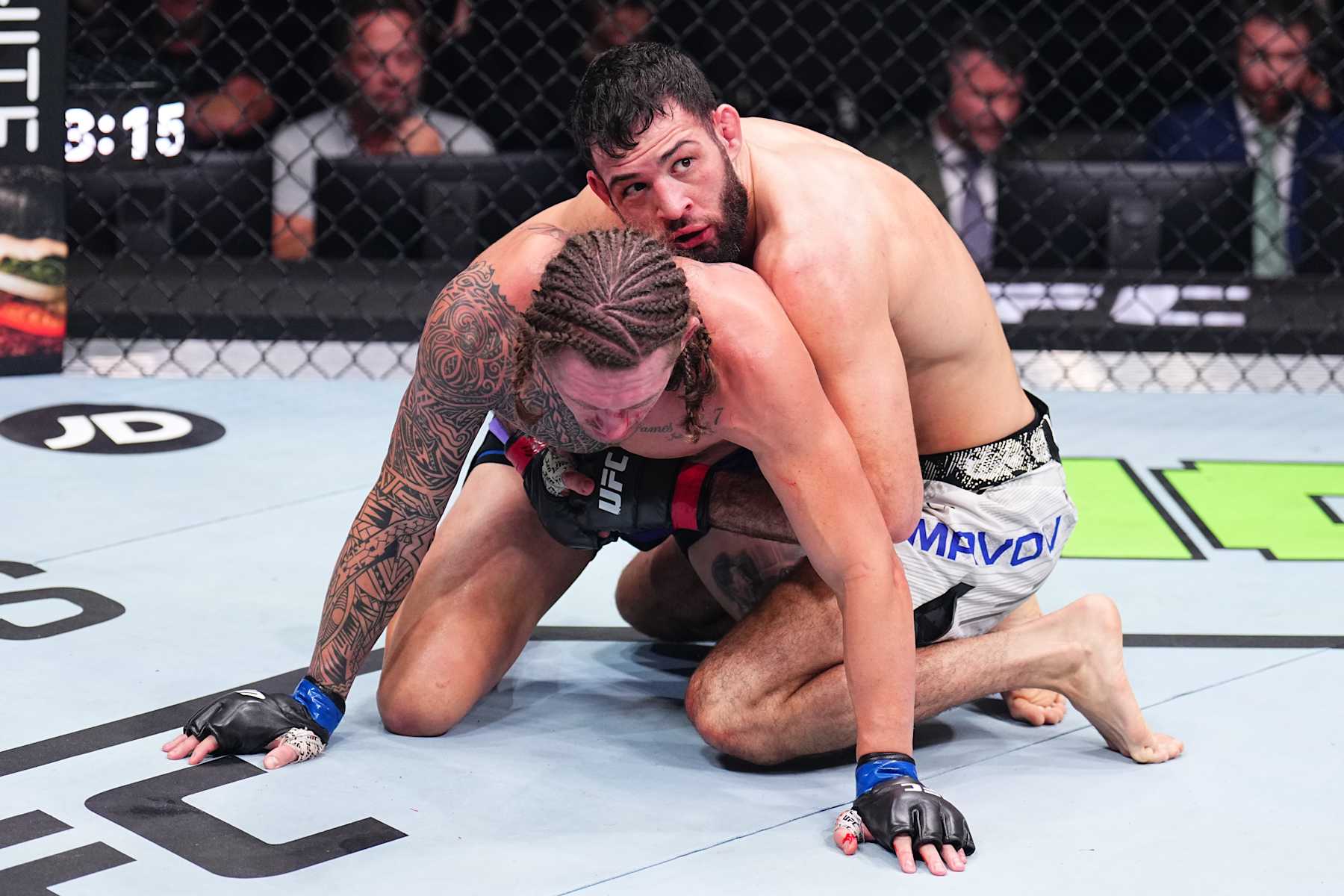 PARIS, FRANCE - SEPTEMBER 28: (R-L) Nassourdine Imavov of Russia battles Brendan Allen in a middleweight fight during the UFC Fight Night event at The Accor Arena on September 28, 2024 in Paris, France. (Photo by Chris Unger/Zuffa LLC)