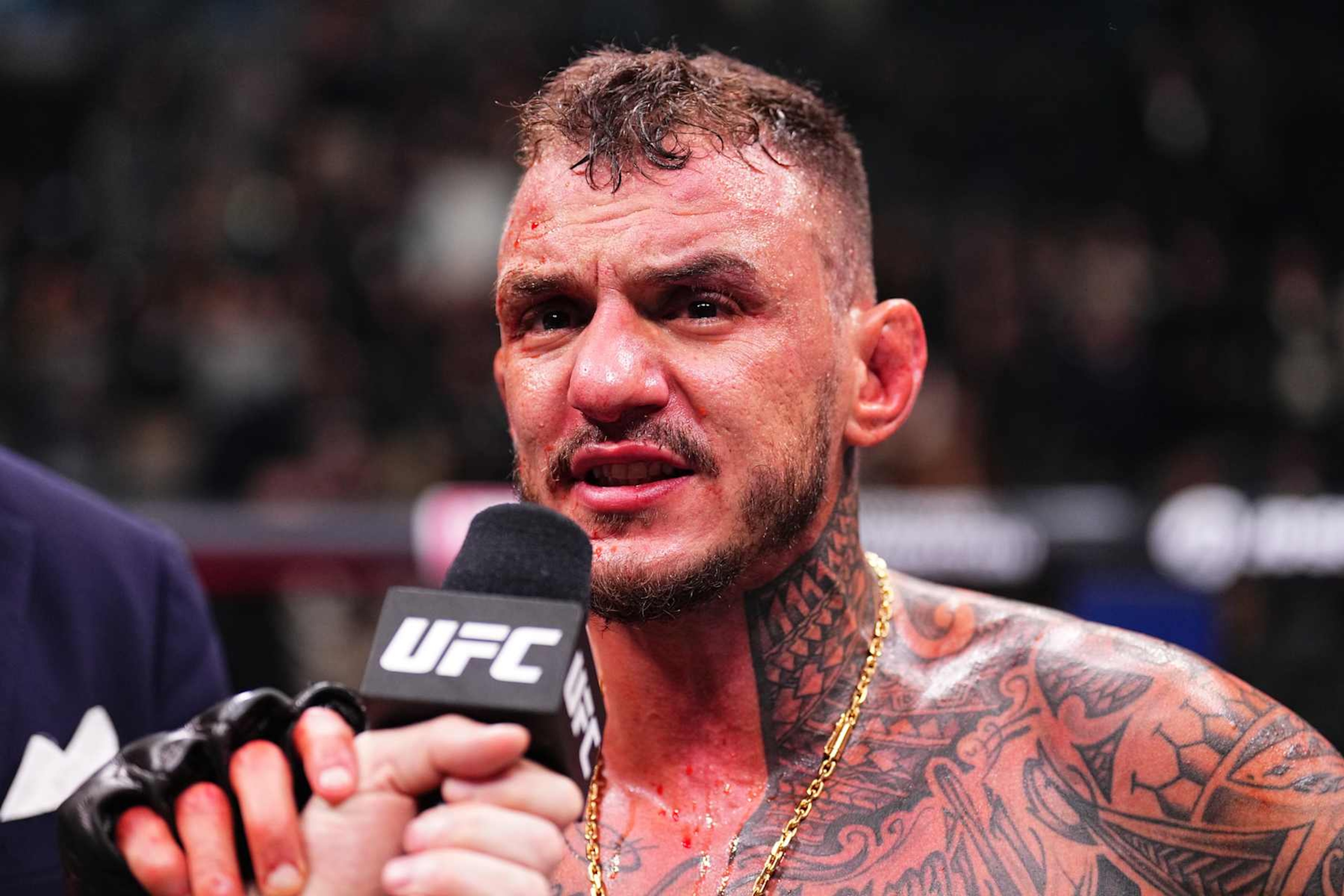 Renato Moicano reacts after his victory against Benoit Saint Denis