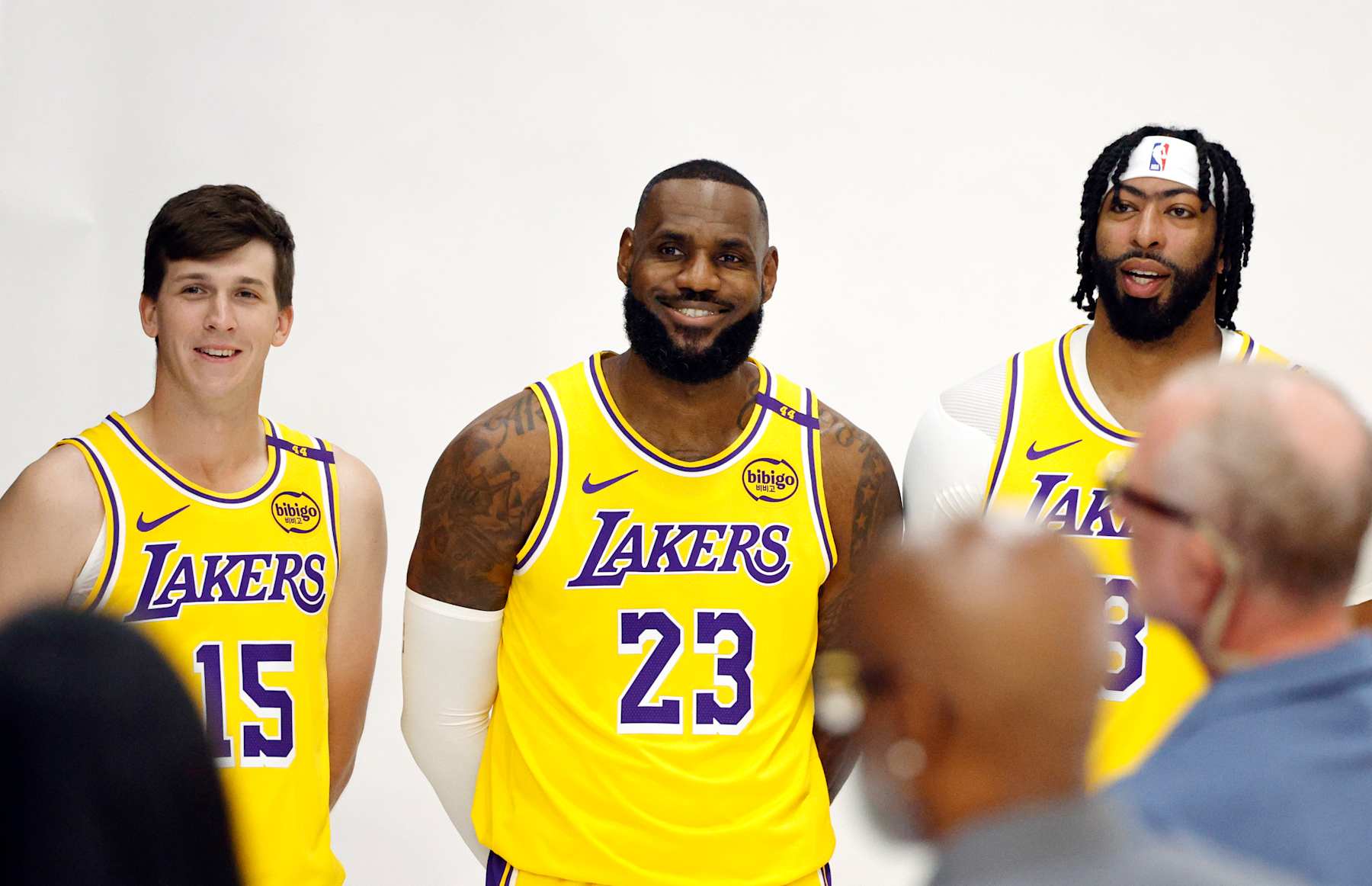 Austin Reaves, LeBron James and Anthony Davis