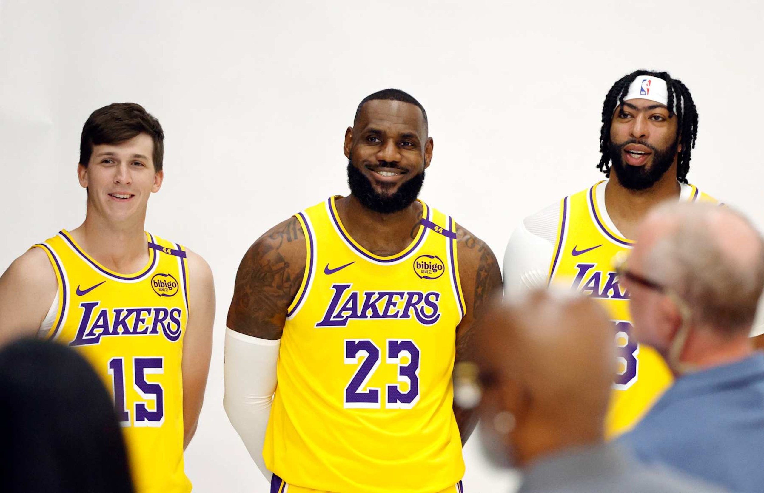 Austin Reaves, LeBron James and Anthony Davis