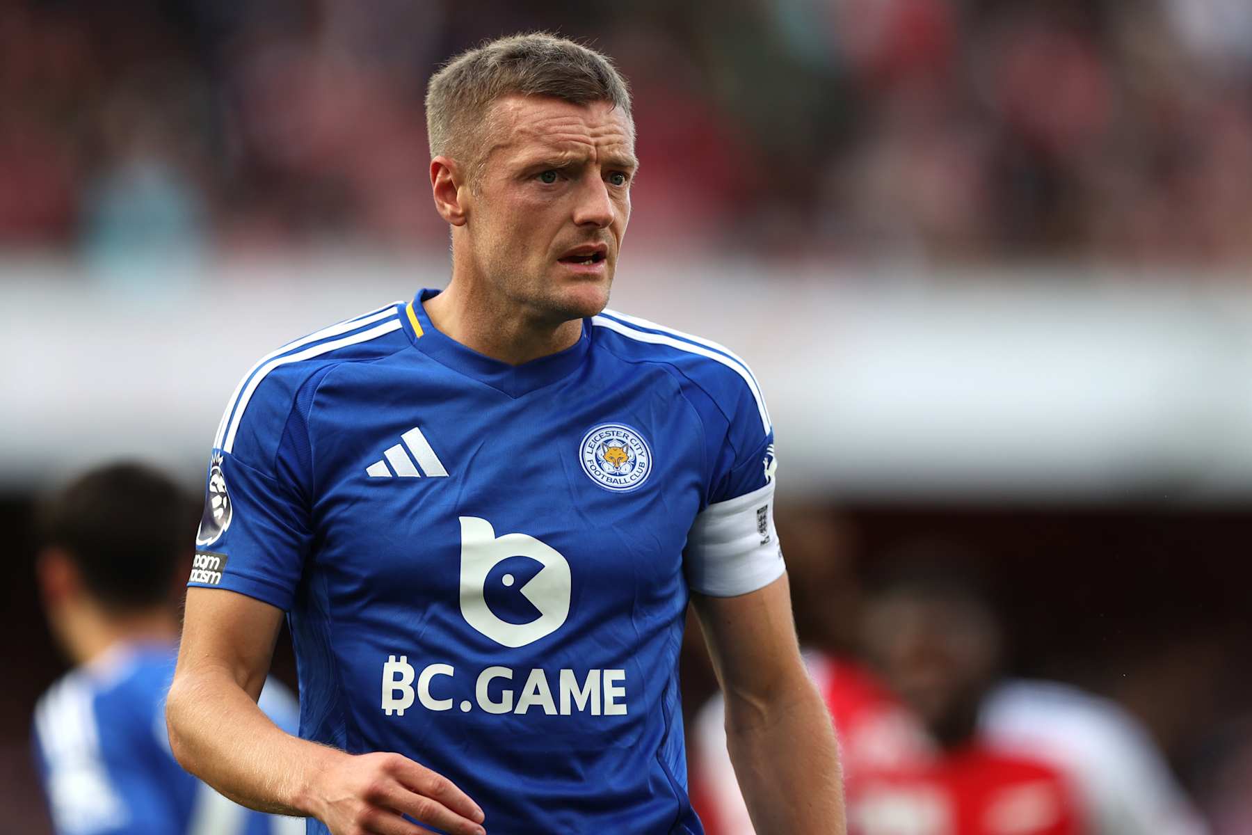 LONDON, ENGLAND - SEPTEMBER 28: Jamie Vardy of Leicester City during the Premier League match between Arsenal FC and Leicester City FC at Emirates Stadium on September 28, 2024 in London, England. (Photo by Mark Leech/Offside/Offside via Getty Images)