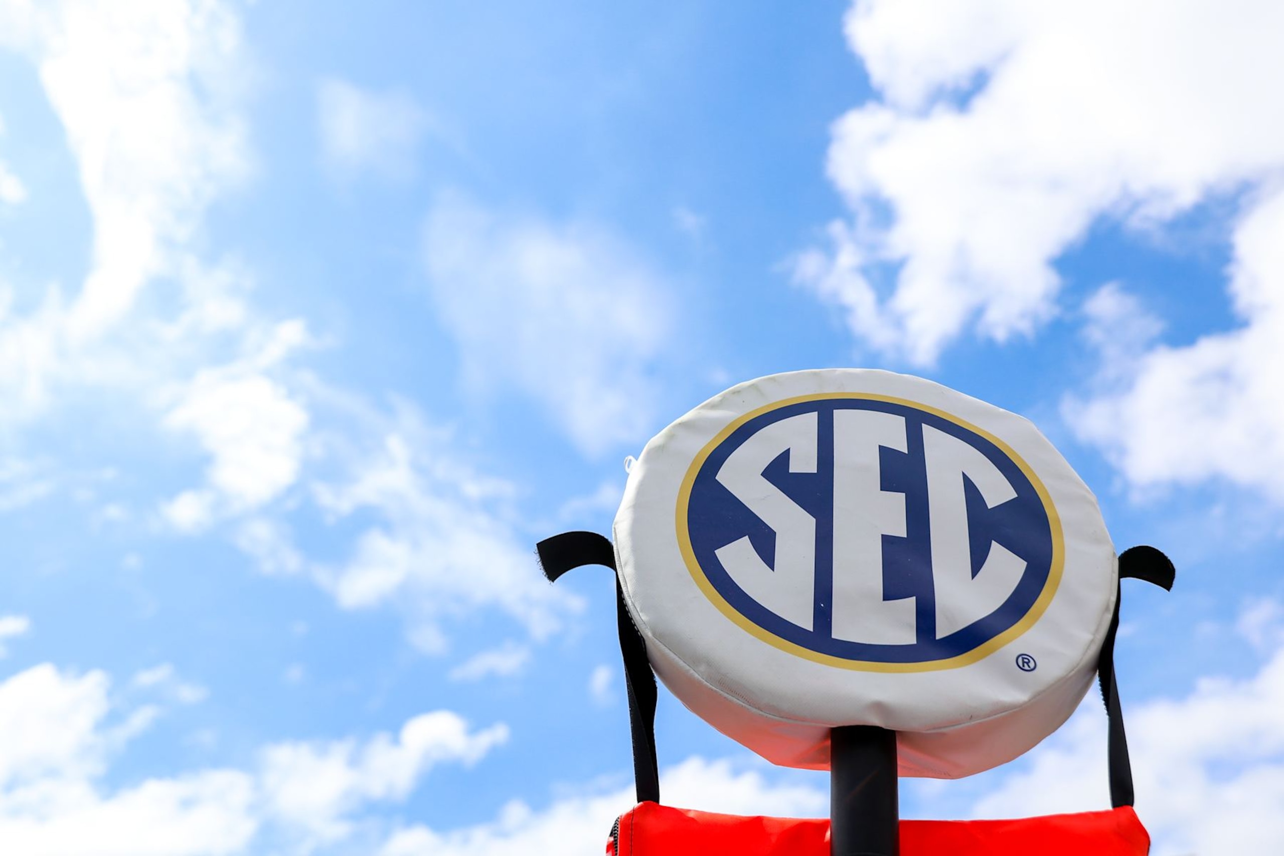 COLUMBIA, SOUTH CAROLINA - SEPTEMBER 14: The Southeastern Conference logo is shown on a first down marker as the LSU Tigers take on the South Carolina Gamecocks at Williams-Brice Stadium on September 14, 2024 in Columbia, South Carolina. (Photo by Isaiah Vazquez/Getty Images)
