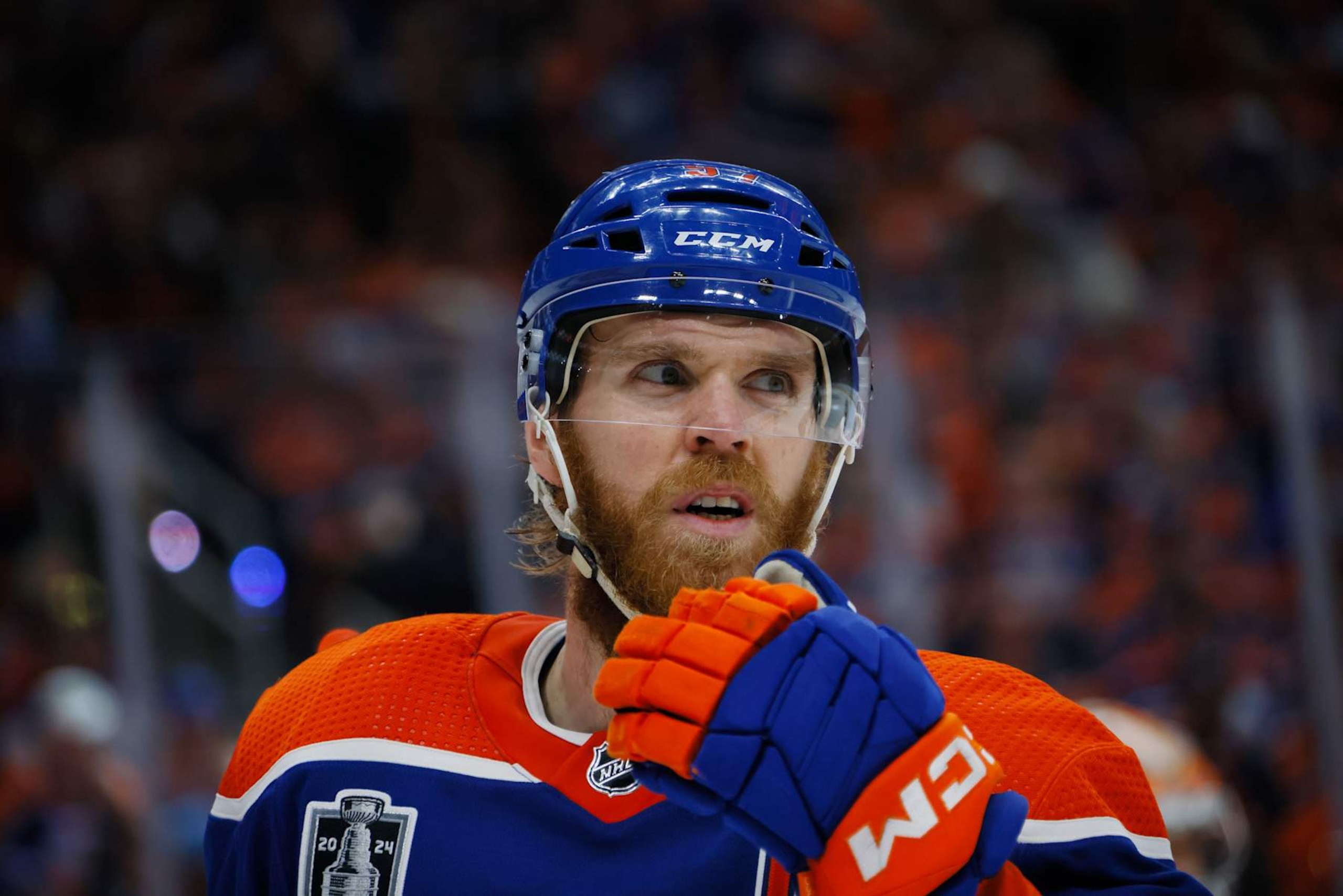 EDMONTON, CANADA - JUNE 21: Connor McDavid #97 of the Edmonton Oilers plays against the Florida Panthers  in Game Six of the 2024 NHL Stanley Cup Final at Rogers Place on June 21, 2024 in Edmonton, Alberta, Canada. (Photo by Bruce Bennett/Getty Images)